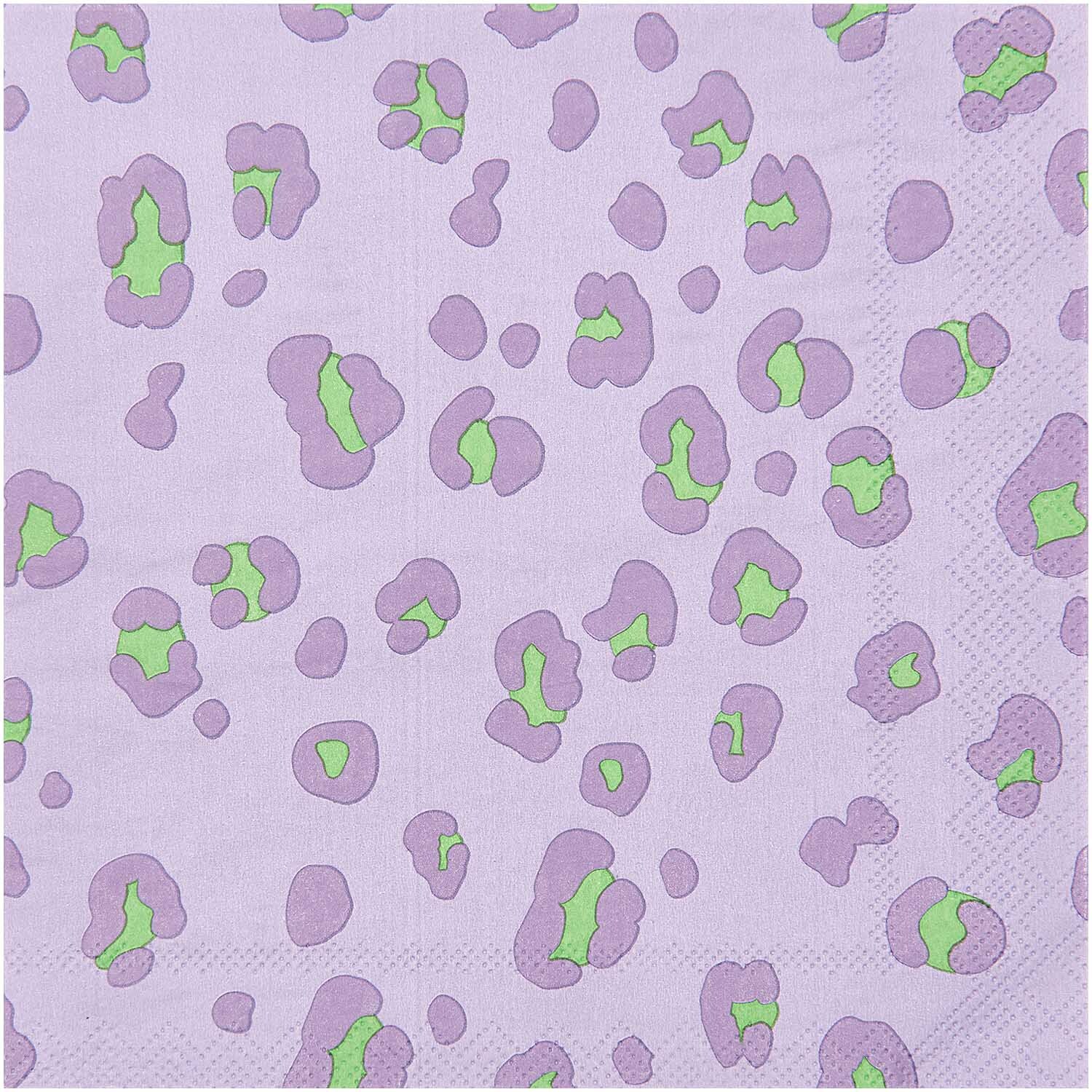 Servietten Acid Leo flieder-grün mit Leopardenmuster, 33x33cm, 20 Stück, von Rico Design.