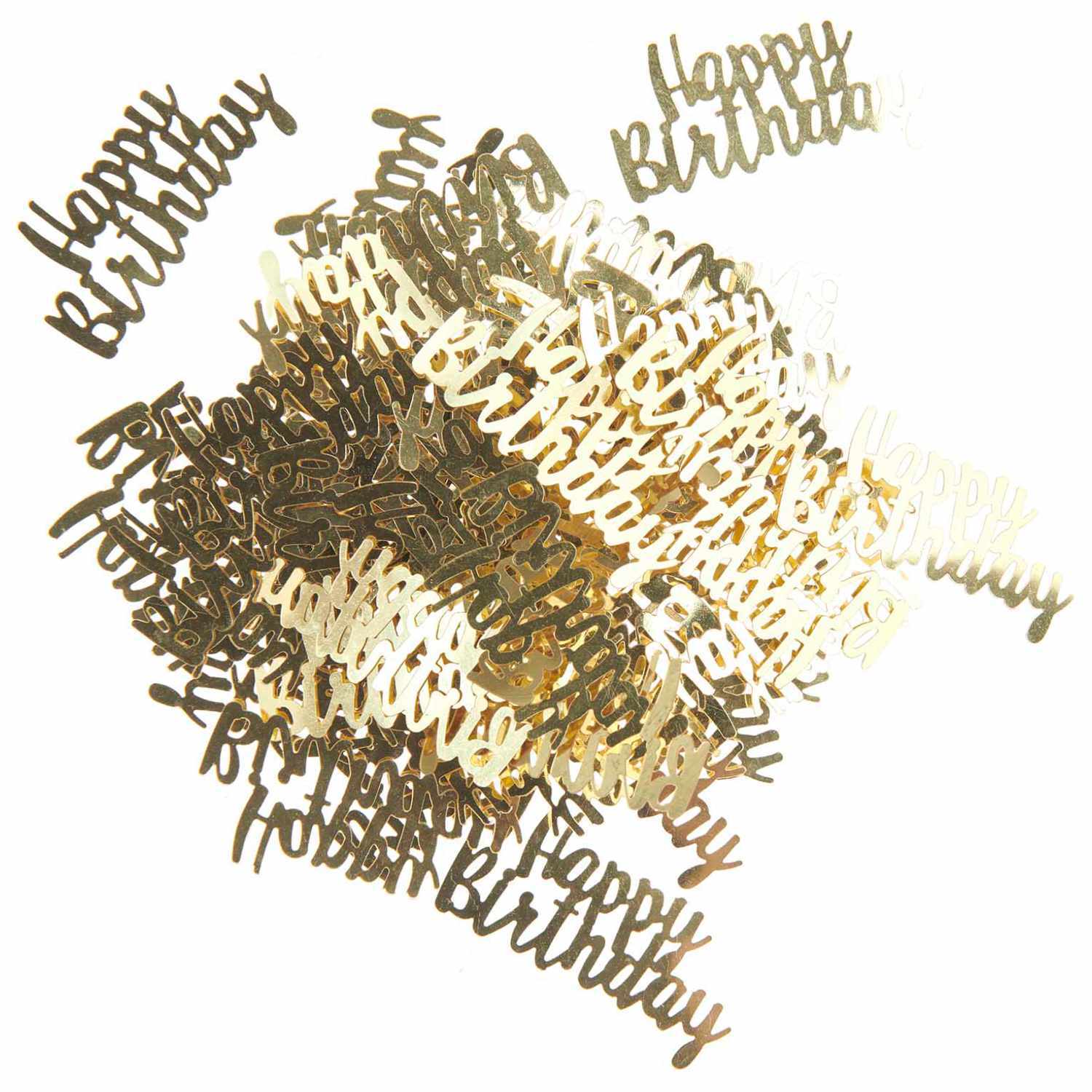 Flitter "Happy Birthday" gold 100 Stück: Goldene Schriftzüge "Happy Birthday" von Rico Design, ideal für Dekorationen.