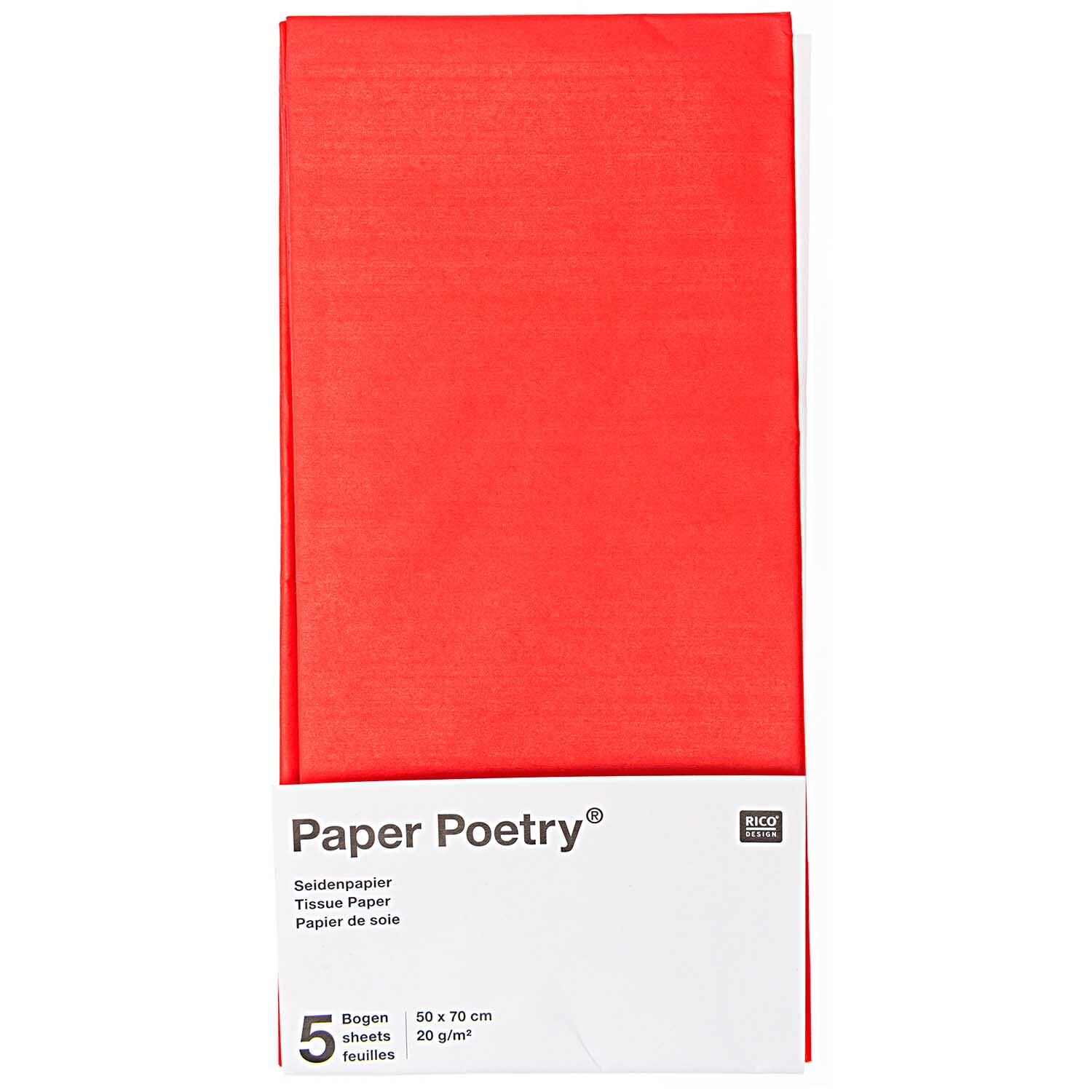 Paper Poetry Seidenpapier 50x70cm 5 Bogen Farbe Rot von Rico Design