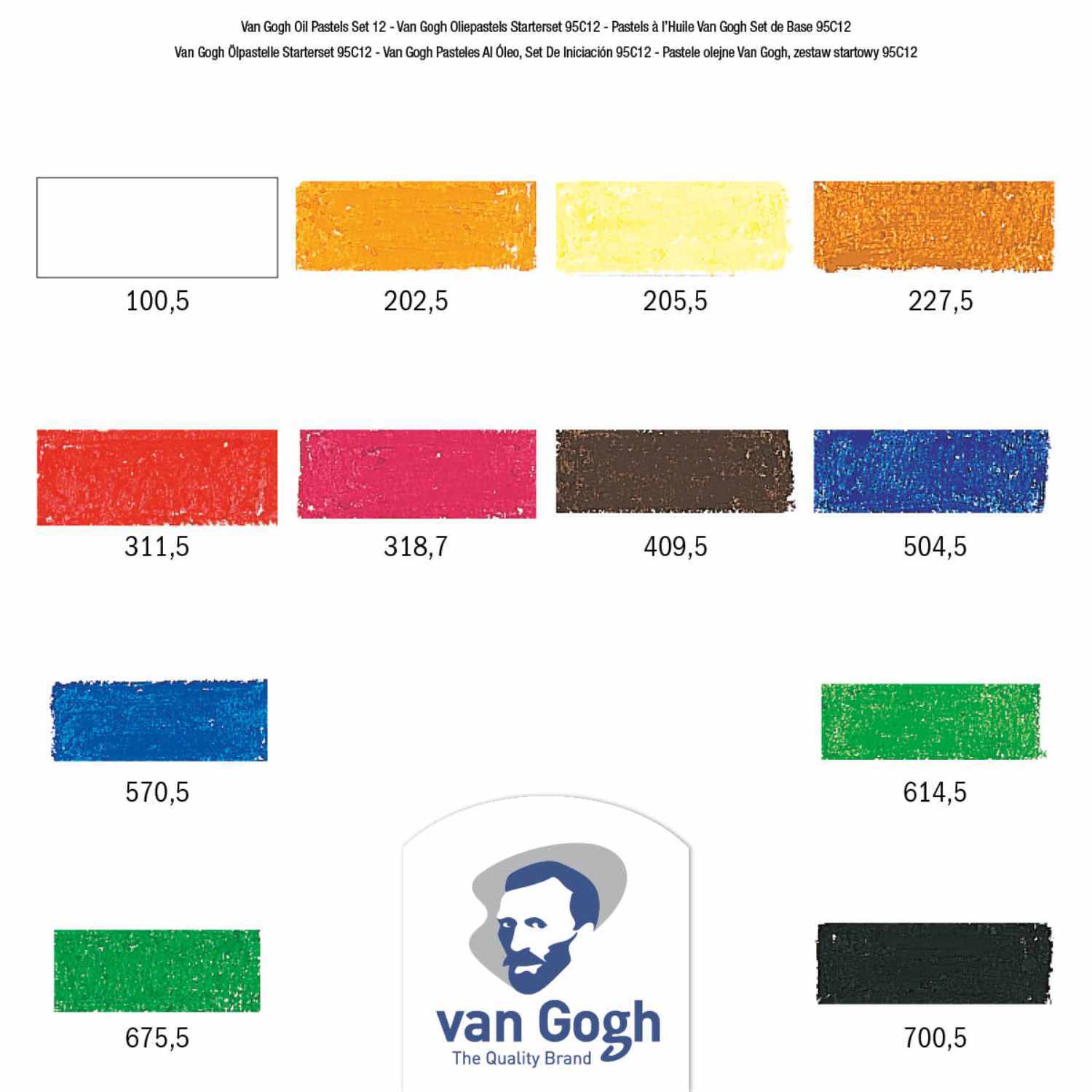 Öl-Pastelle Set 12 Farben zeigt eine Auswahl an leuchtenden Farbtönen von van Gogh.