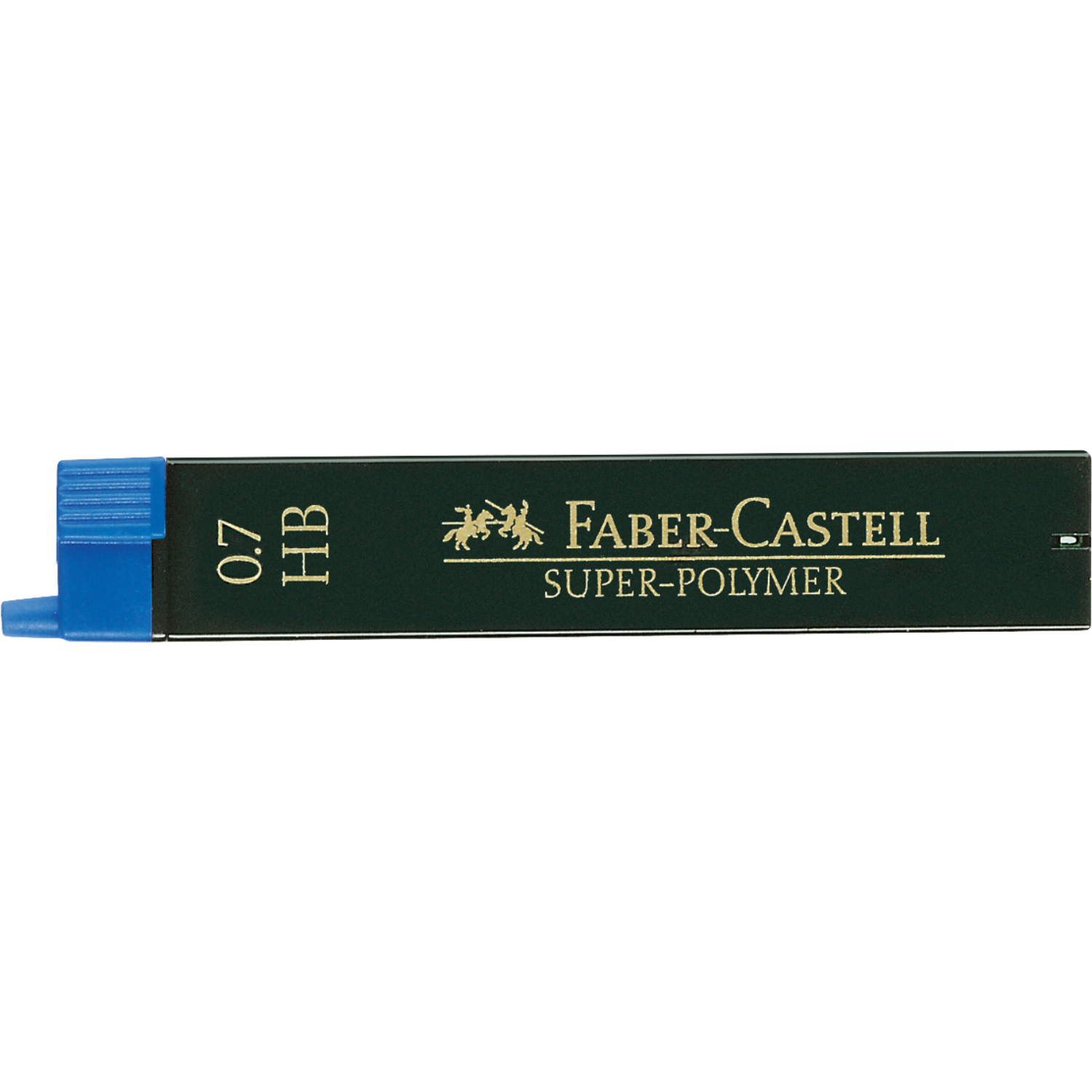 Super-Polymer Feinmine HB von Faber Castell, schwarze Verpackung mit blauer Kappe, 0,7mm, 12 Stück.