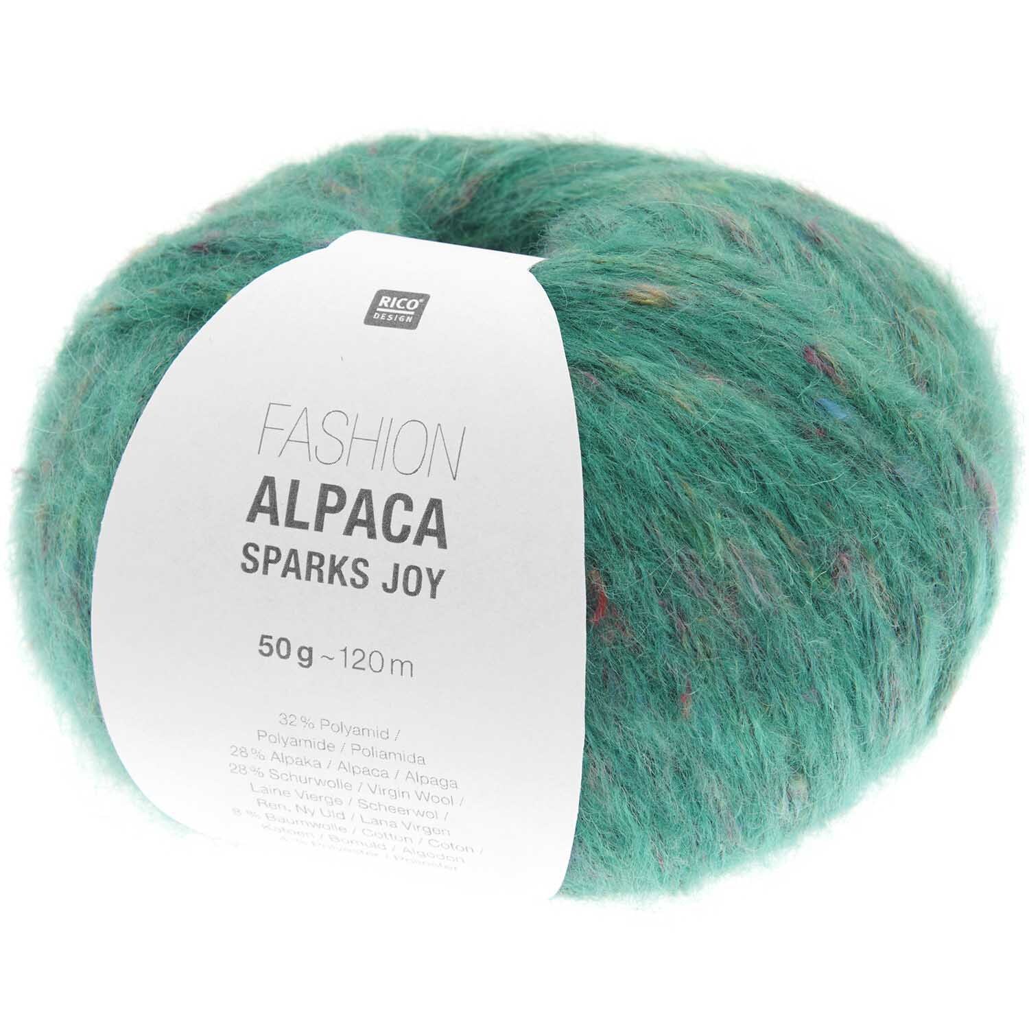 Fashion Alpaca Sparks Joy: Smaragdgrünes Strickgarn von Rico Design, ideal für Pullover und Tops.