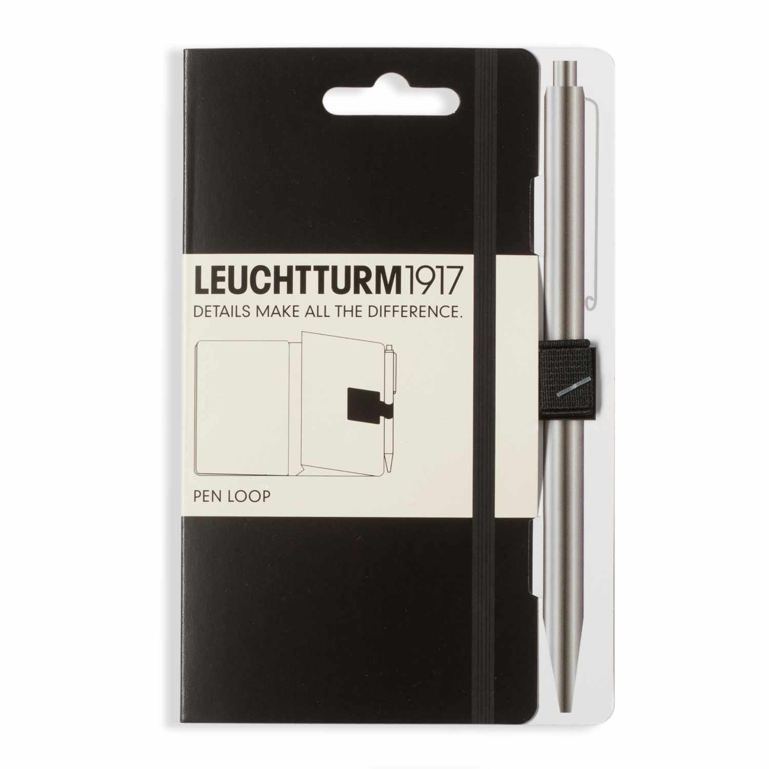 Pen Loop Stifthalter in elegantem Schwarz von LEUCHTTURM1917, ideal zur Befestigung von Stiften an Notizbüchern.