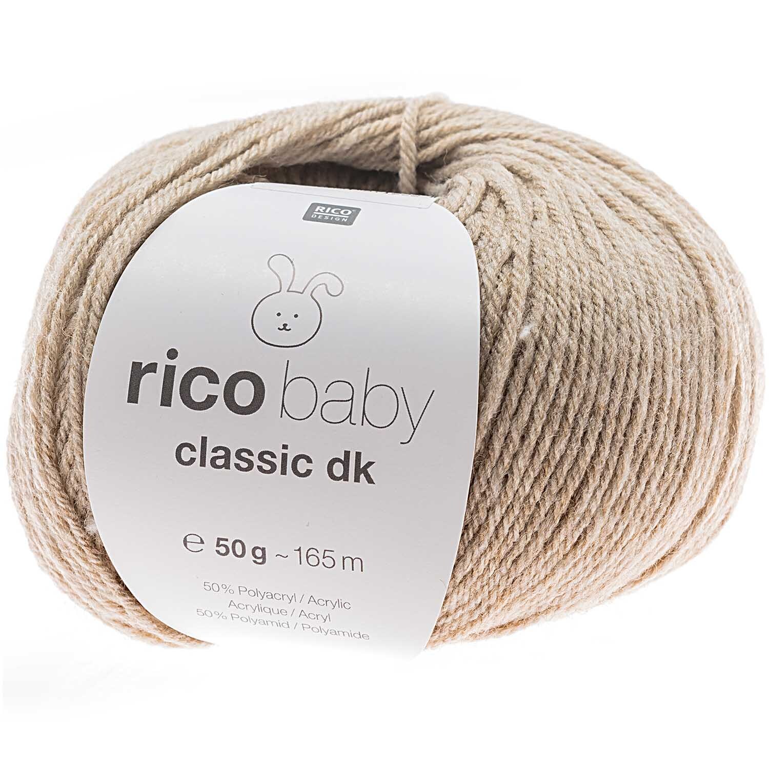 Strickset Schmusetuch Modell 20: Beigefarbene Wolle von Rico Baby, ideal für weiche Babytextilien.