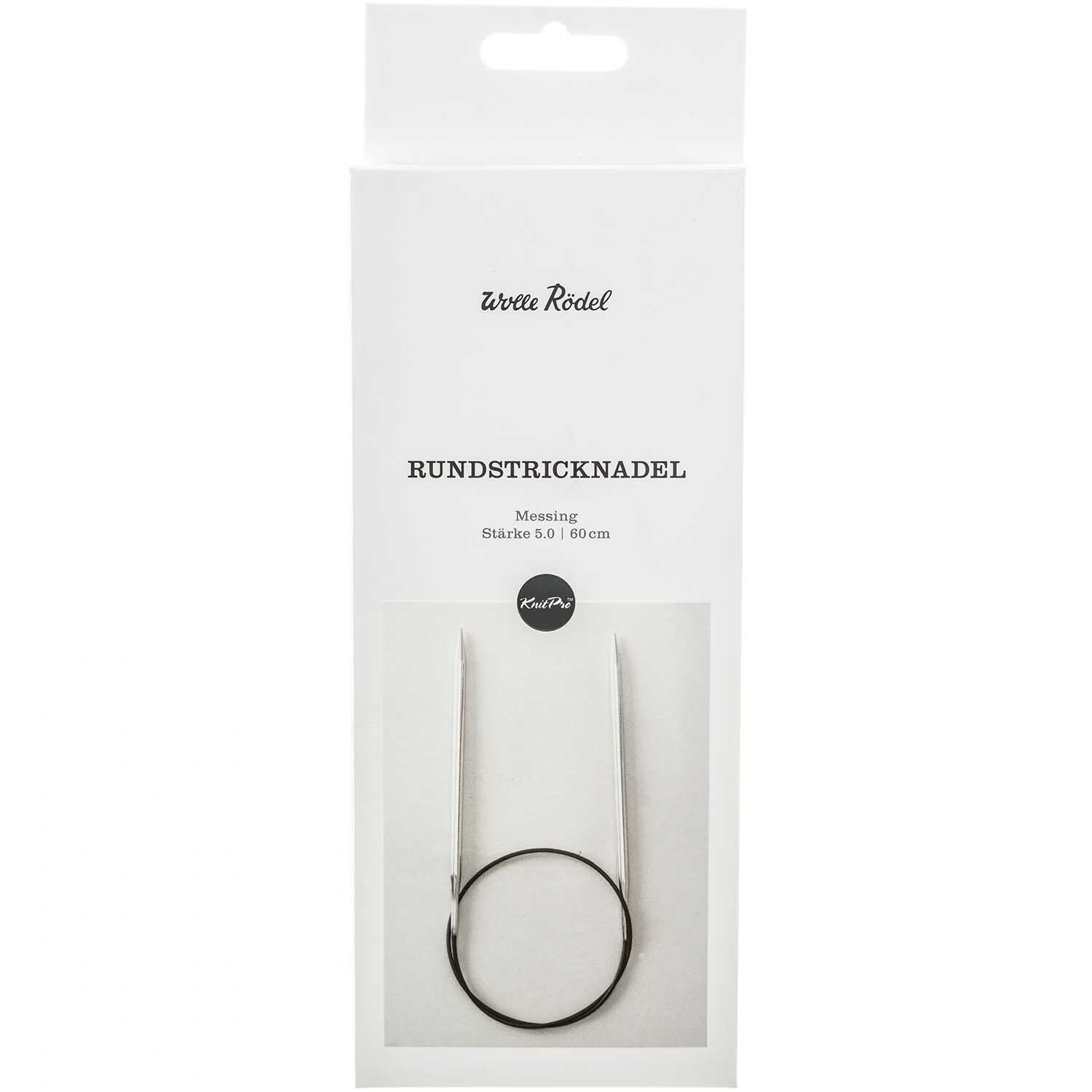 KnitPro Rundstricknadel 60cm Messing in Verpackung, ideal für Strickprojekte, präsentiert auf weißem Hintergrund.