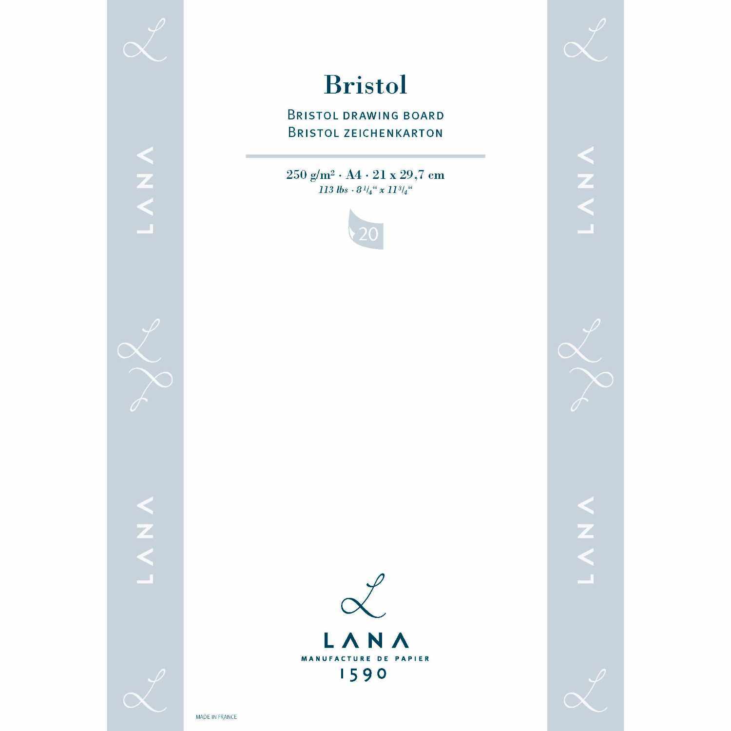 Bristolkarton 250g/m² A4 20 Blatt von Hahnemühle, weiß, mit elegantem Design und Markenlogo. Ideal für hochwertige Zeichnungen.