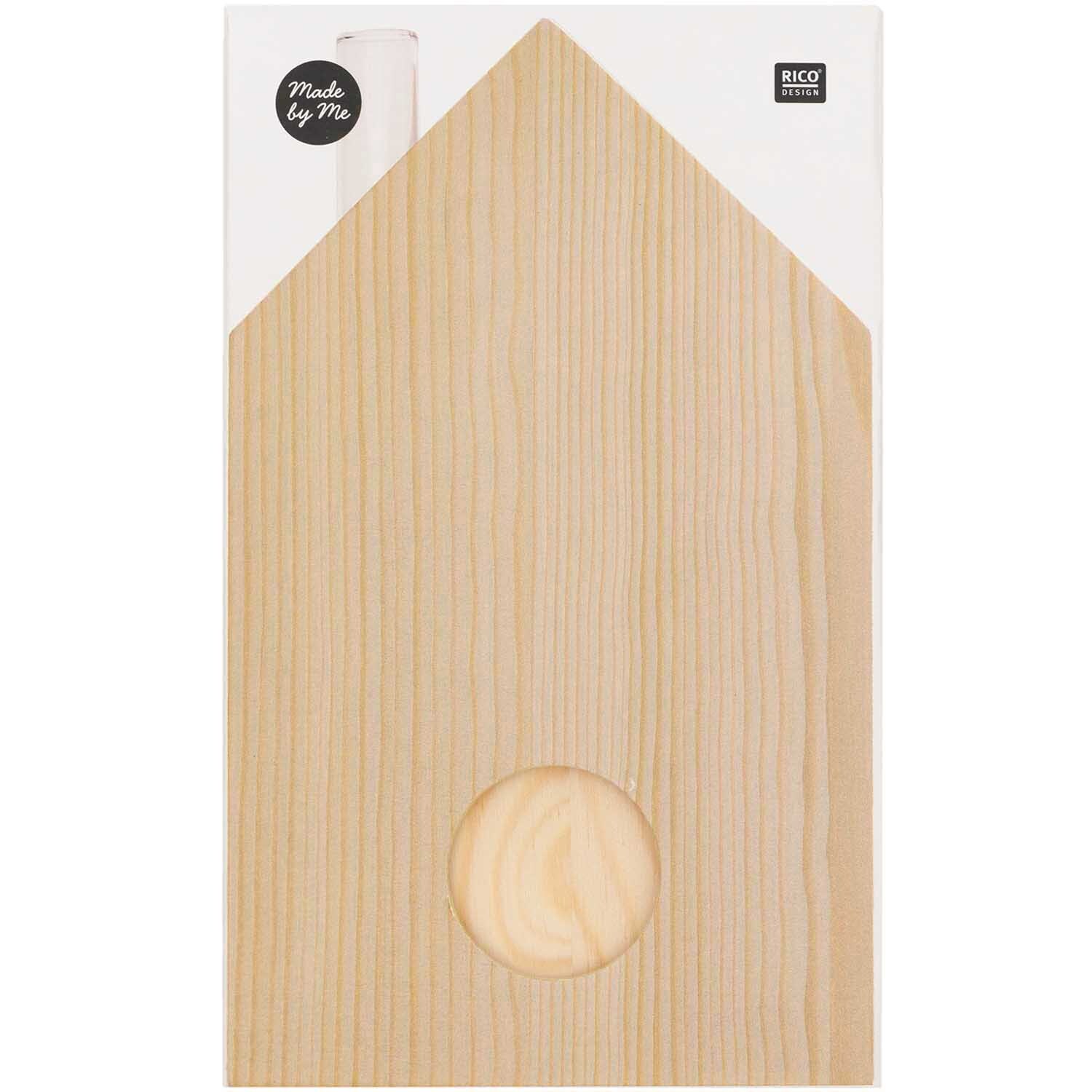 Holz-Haus mit kleiner Glasvase 9x15x5cm von Rico Design