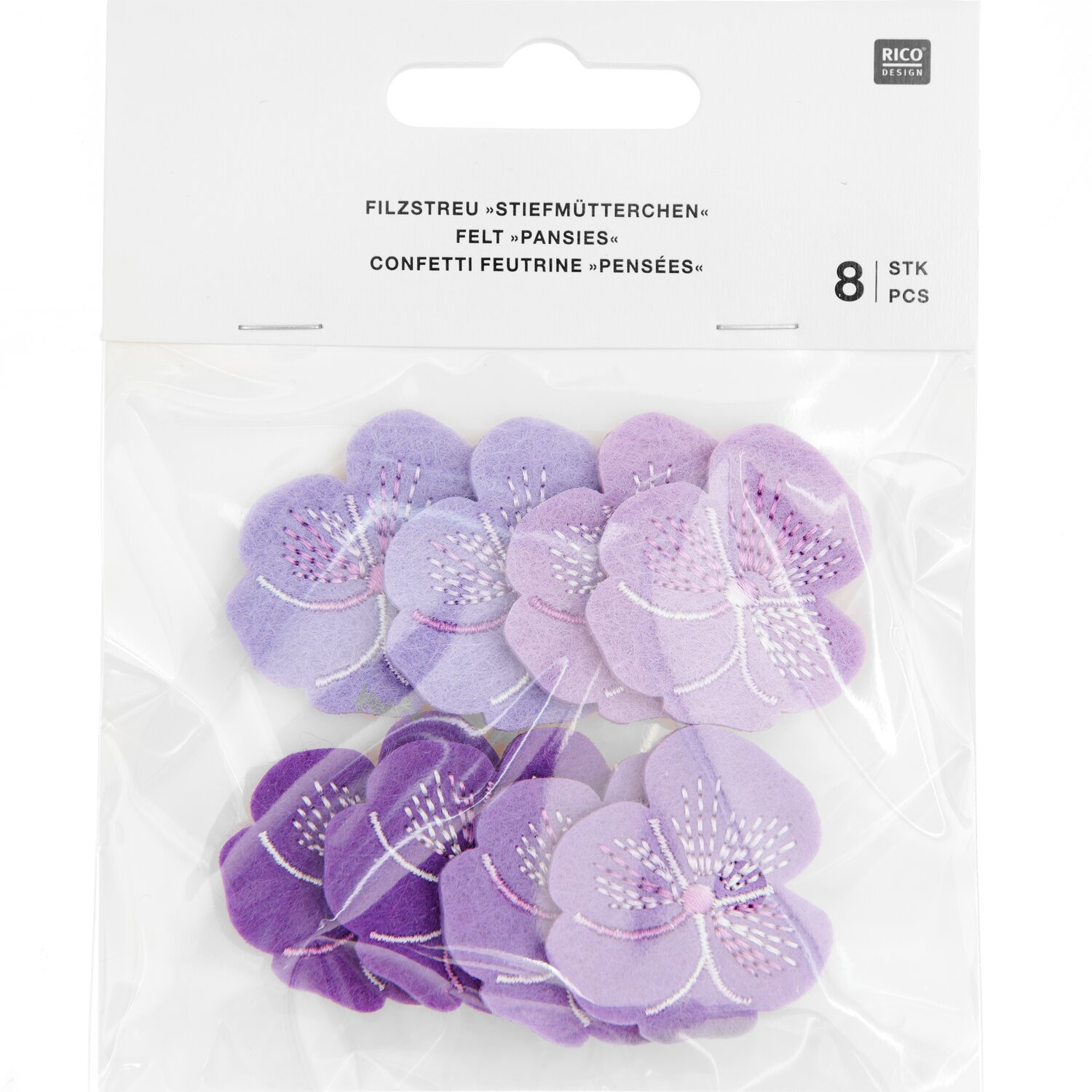 Filzstreu Stiefmütterchen bestickt Violett 8 Stück von Rico Design