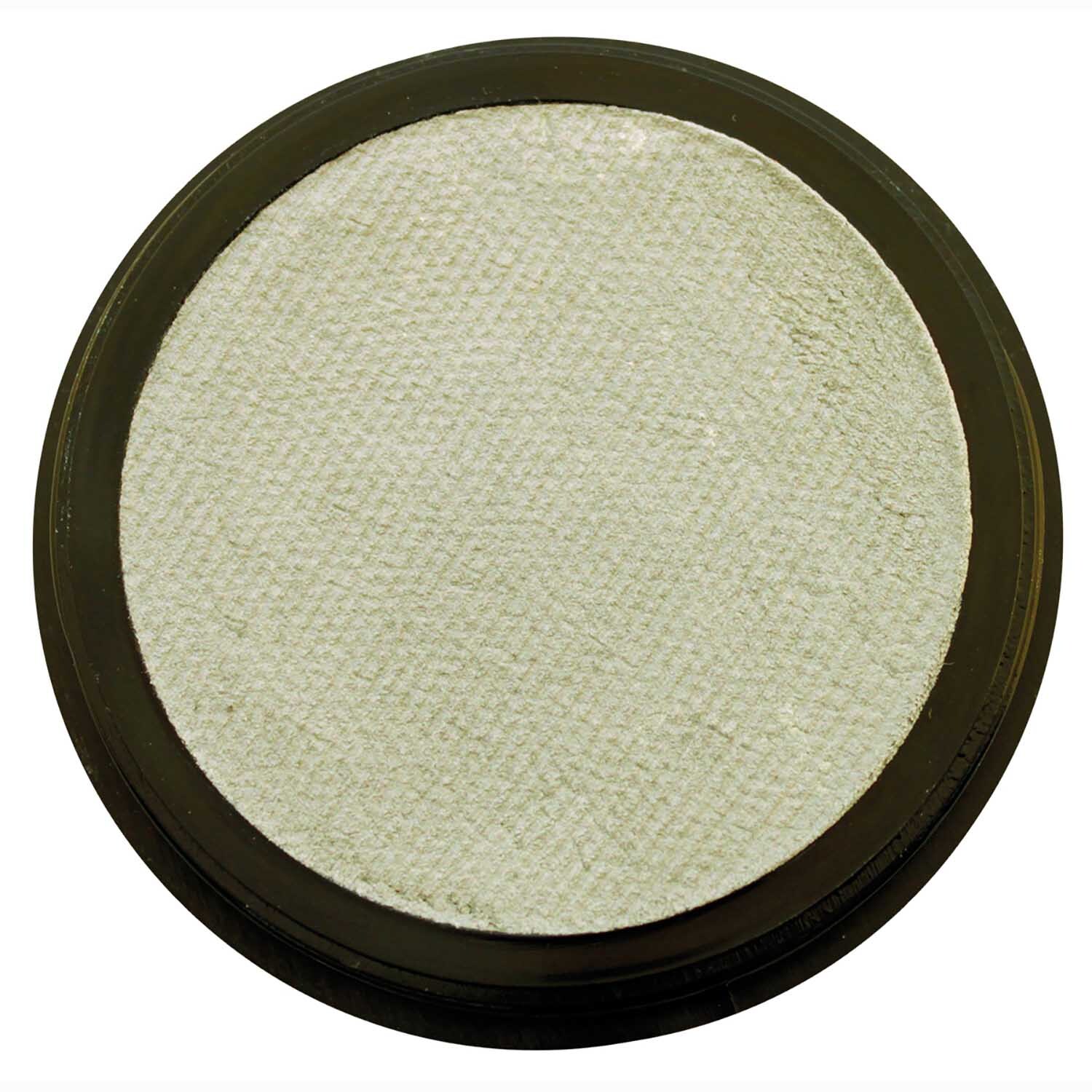 Profi Schminkfarbe wasserlöslich Perlglanz silber 20ml von Eulenspiegel in einer runden Dose. Ideal für kreative Make-up-Anwendungen.