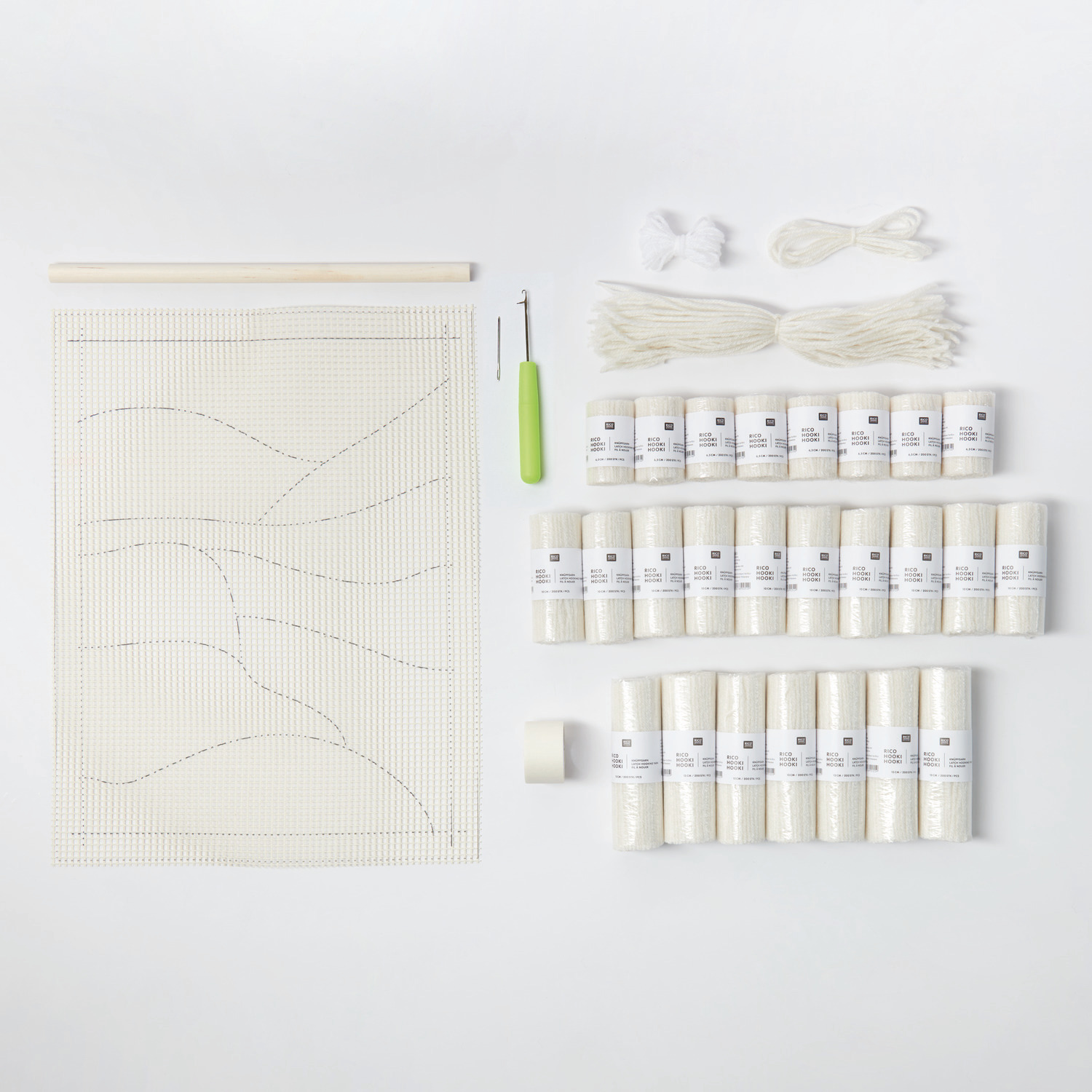 Rico Hooki Hooki Knüpfset Wandbehang Weiße Landschaft: Komplettes Set mit Garn, Haken und Anleitung für kreatives Knüpfen. Ideal für DIY-Projekte.