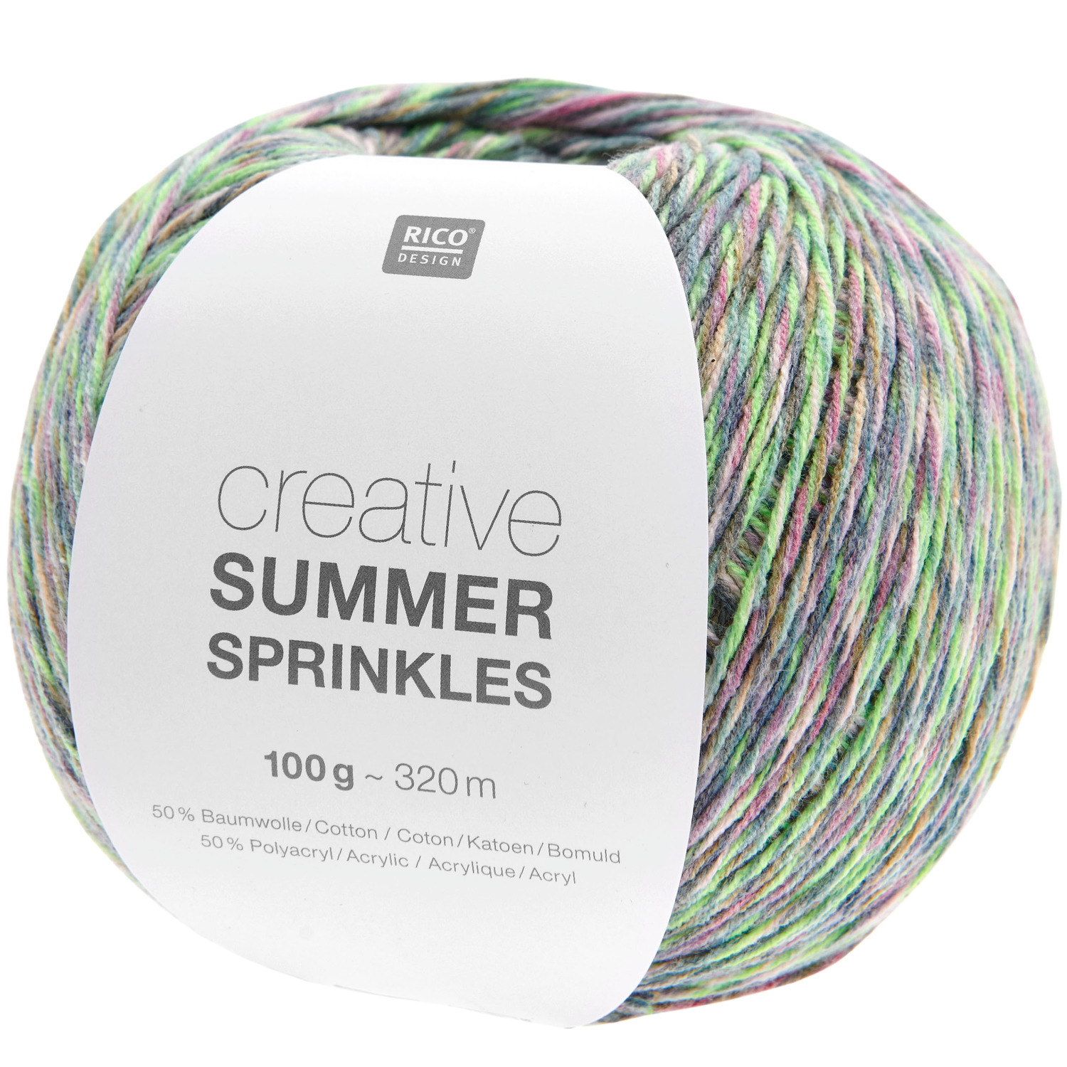 Creative Summer Sprinkles Strickset mit buntem Garn von Rico Design, ideal für Dreieckstuch und Jacke.