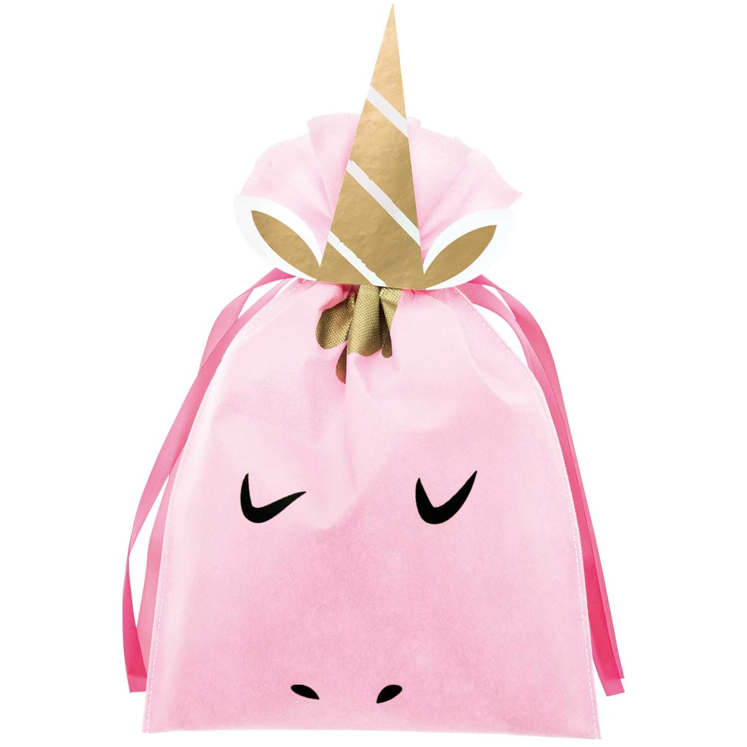 Paper Poetry Geschenktüte mit Einhornmotiv in Rosa, verziert mit goldenen Details und Schleifen. Ideal für Geschenke, von Rico Design.
