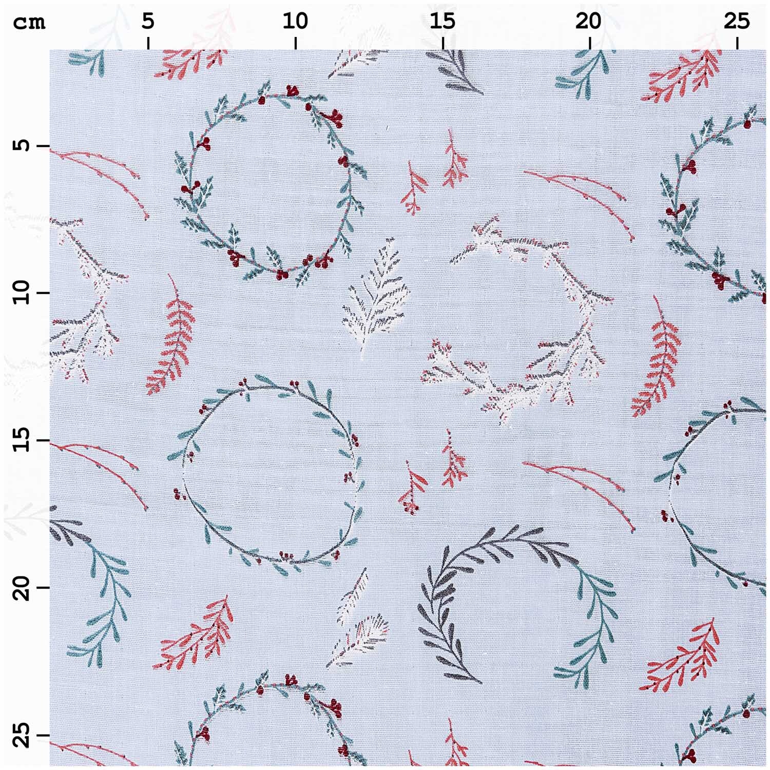 Musselin-Druckstoff Nostalgic Christmas Kränze hellblau 140cm von Rico Design