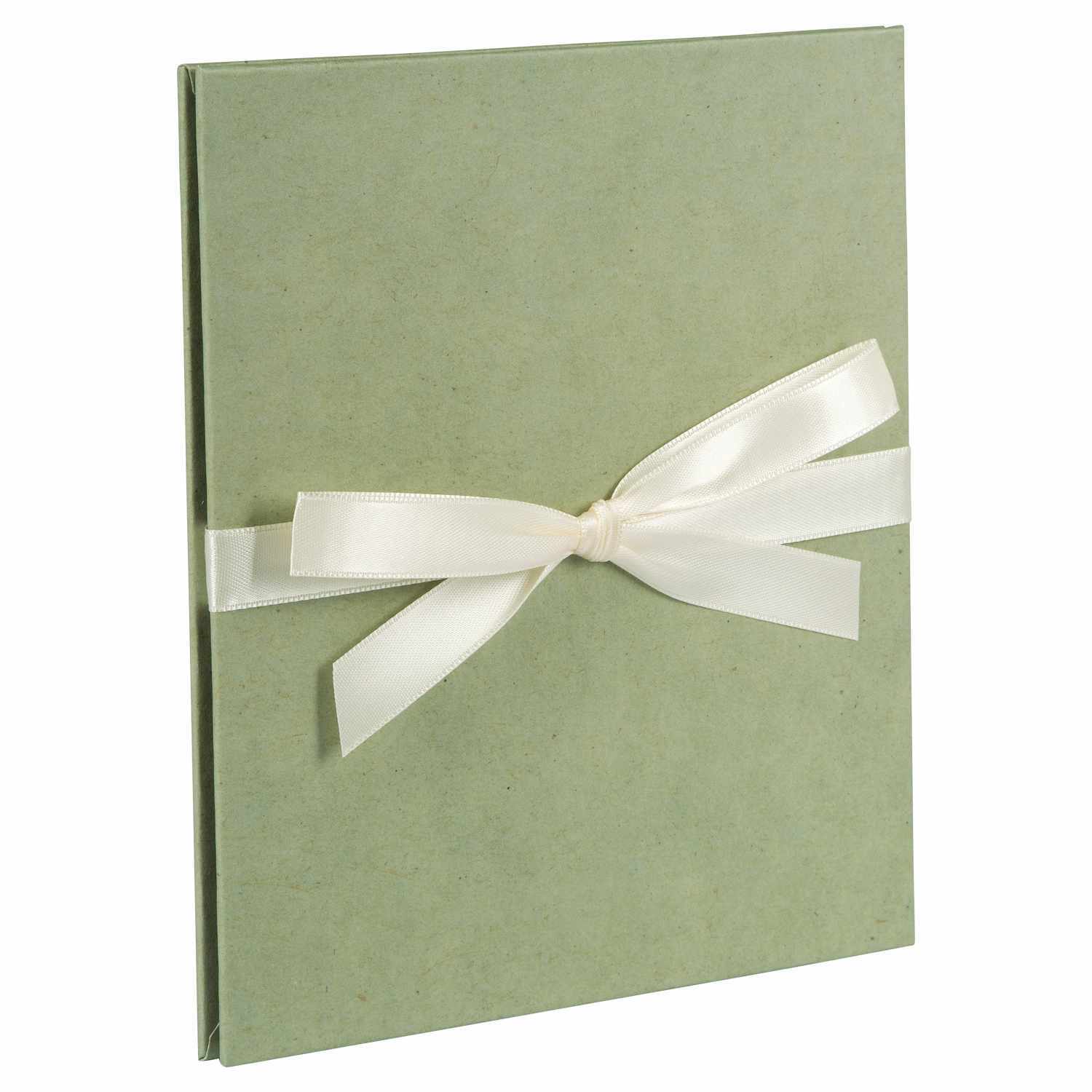 Leporello smoke green 15,5x19cm für 10 Fotos mit schwarzem Innenleben und weißer Schleife. Ideal für stilvolle Präsentationen. Marke: goldbuch.
