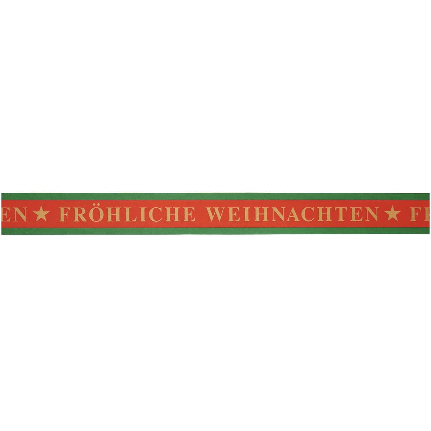 Paper Poetry Taftband mit "Fröhliche Weihnachten"-Aufdruck in Rot und Grün, ideal für festliche Dekorationen.