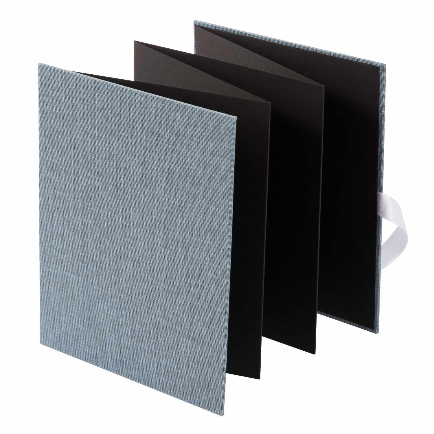 Leporello 15,5x19cm für 10 Fotos mit schwarzen Seiten, blaugraues Cover, Marke goldbuch.
