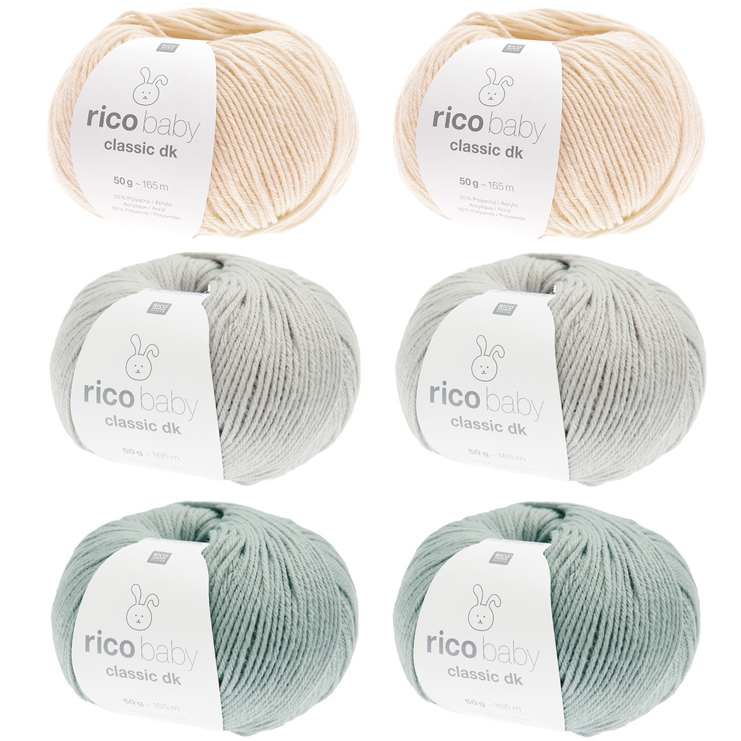 Wollpaket Baby Classic Earthy Colours: Sechs Knäuel in sanften Erdtönen von Rico Design.