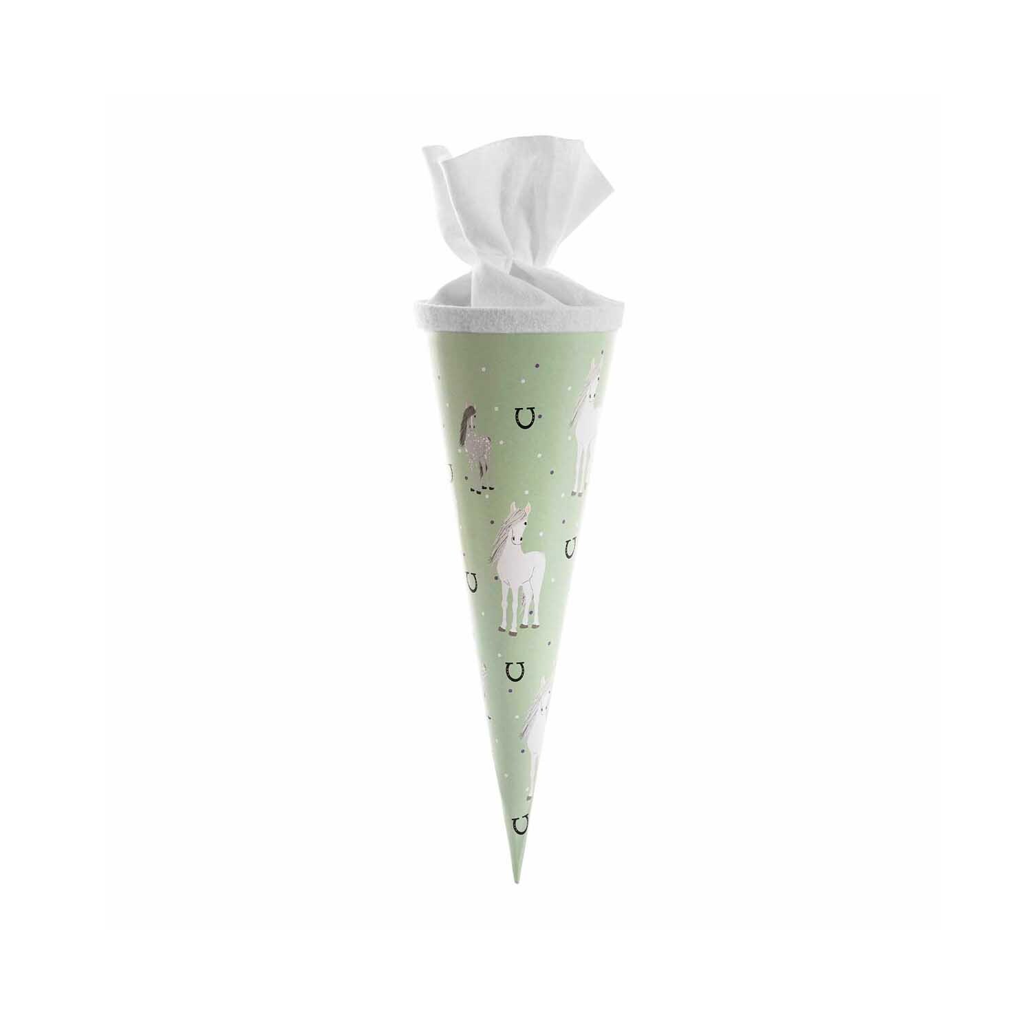 Schultüte Pferdeglück mit Pferdemotiv auf grünem Hintergrund, 35 cm, von goldbuch. Ideal für den Schulanfang.