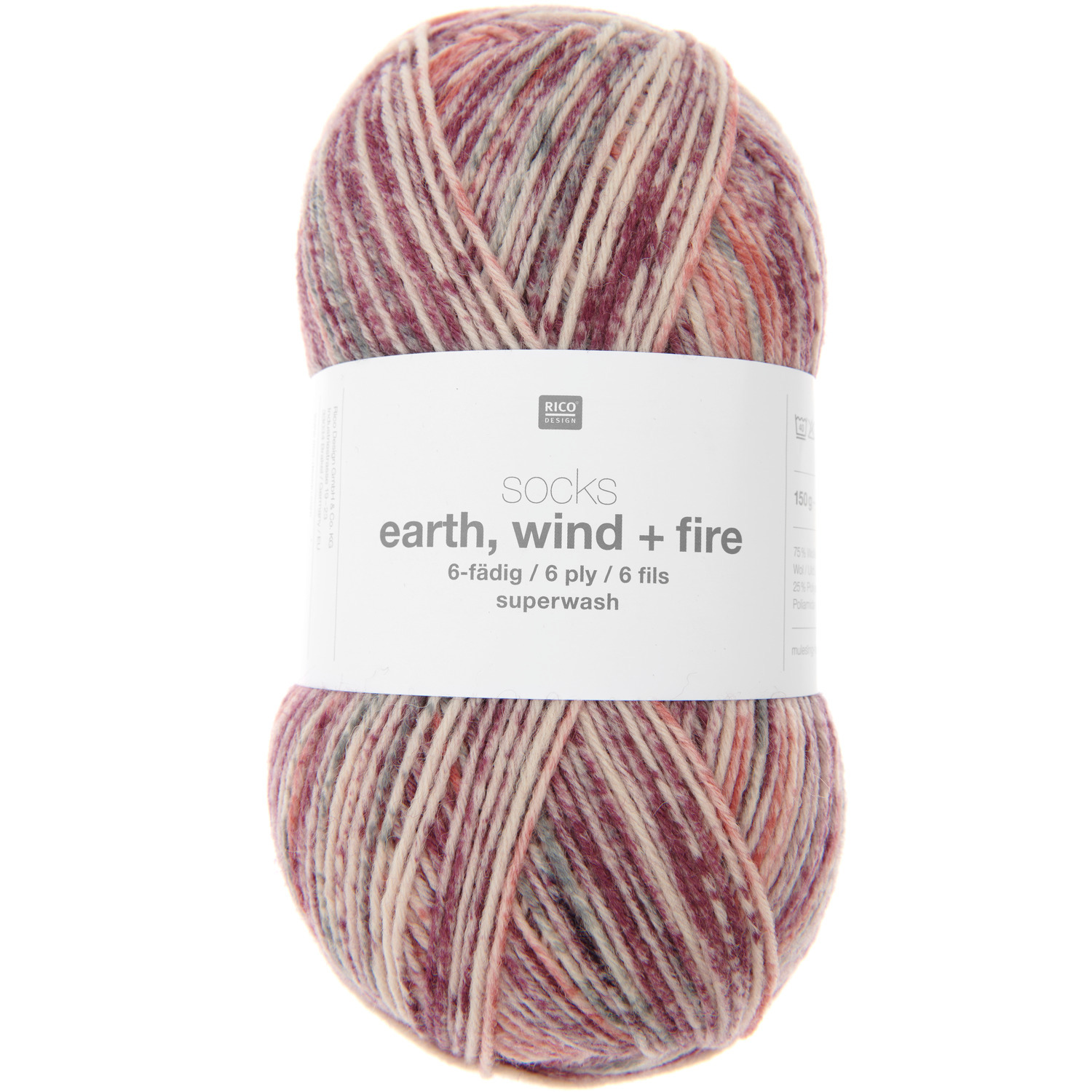 Socks Earth + Wind + Fire 6-fädig: Weiches Garn in Beere von Rico Design, ideal für Strickprojekte.