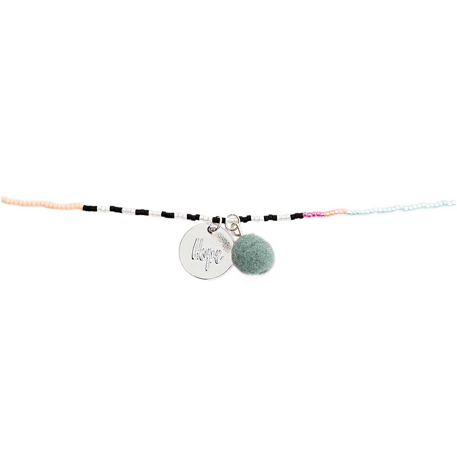 Mix it Up - Jewellery Mini-Pompon 12mm: Armband mit silbernem Anhänger und türkisfarbenem Pompon von Rico Design.