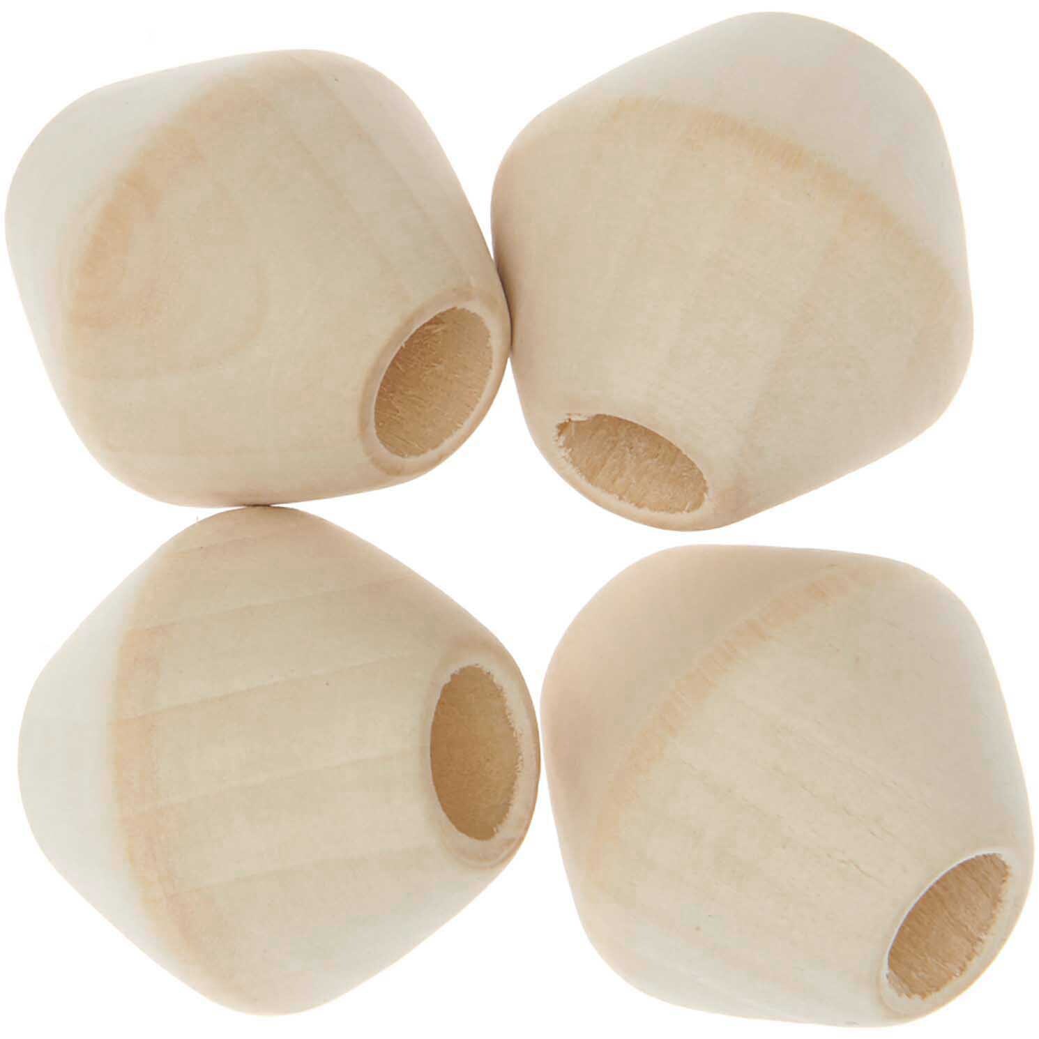 Makramee Perlen Holz natur 30x30mm, 4 Stück von Rico Design. Runde, naturfarbene Holzperlen mit glatter Oberfläche, ideal für kreative Projekte.