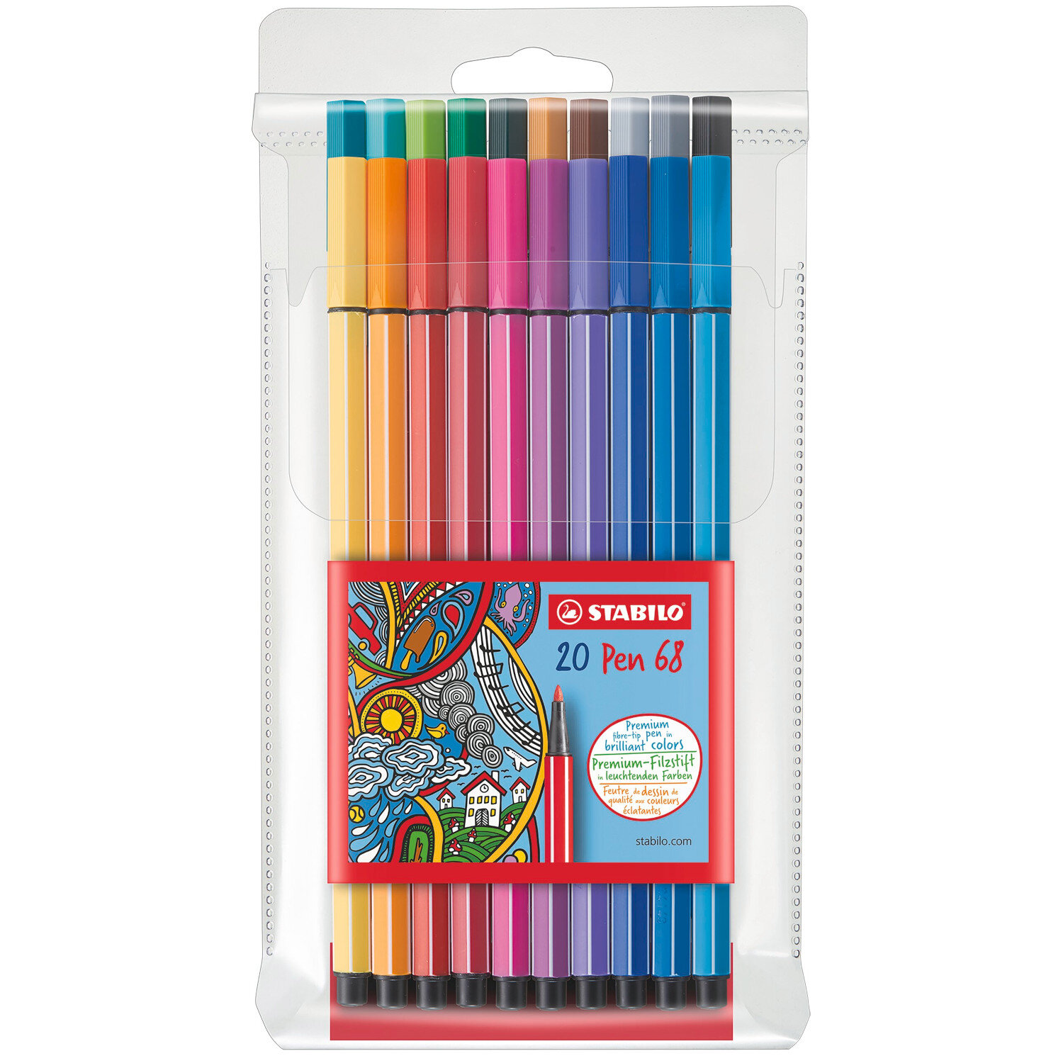 Pen 68 im Kunststoffetui 20 Farben von STABILO. Enthält eine breite Palette leuchtender Farbtöne. Ideal für kreative Projekte.