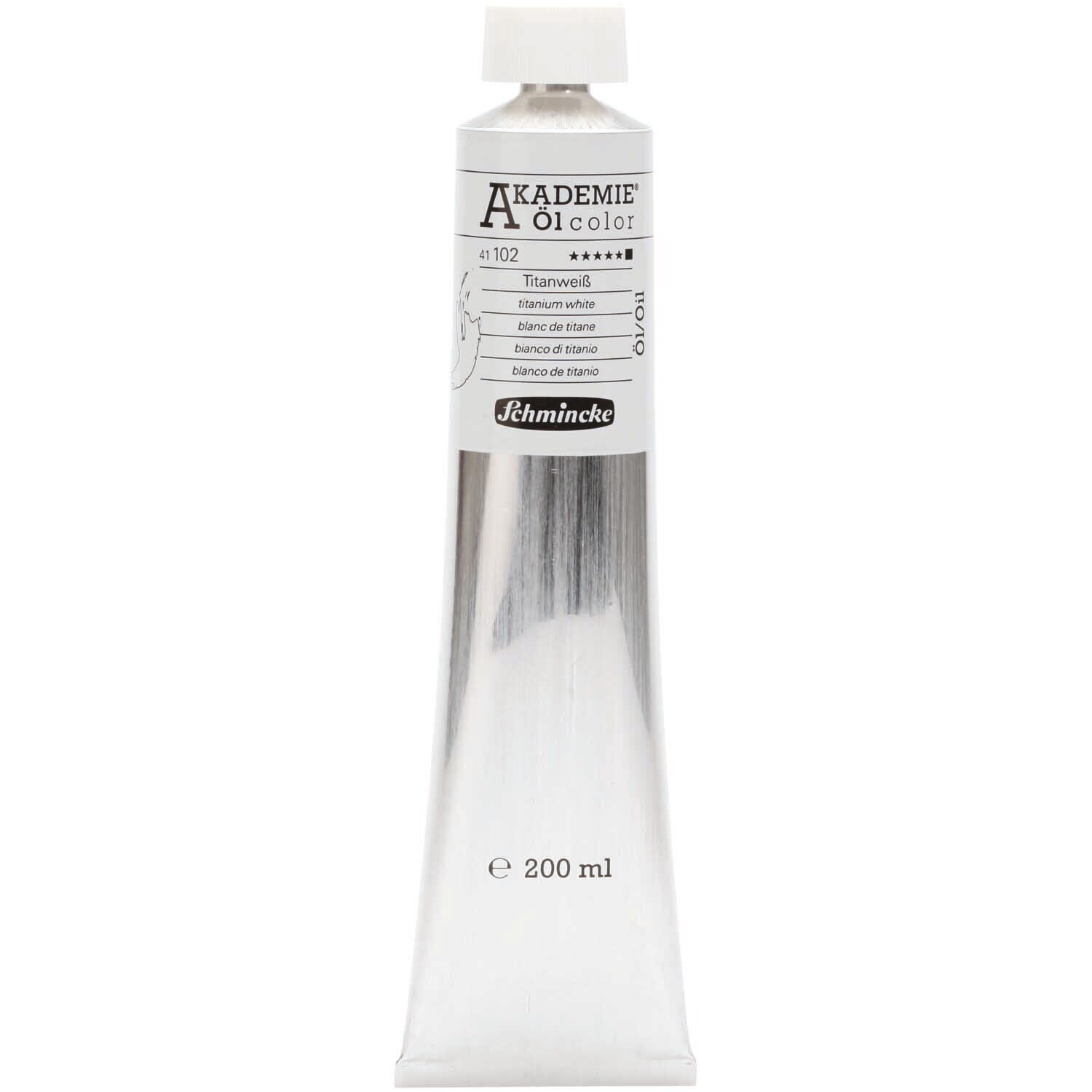 Akademie Öl titanweiß 200ml von Schmincke, Tube mit weißer Farbe, ideal für Künstler.