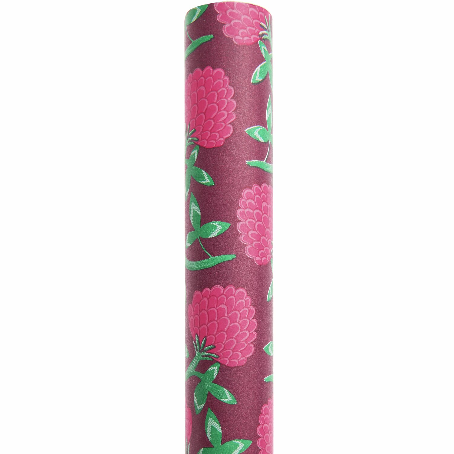 Geschenkpapier Rotklee mit floralem Muster in Rot und Grün, ideal für kreative Verpackungen. Marke: Rico Design. Maße: 70cm x 2m, 100g/m².
