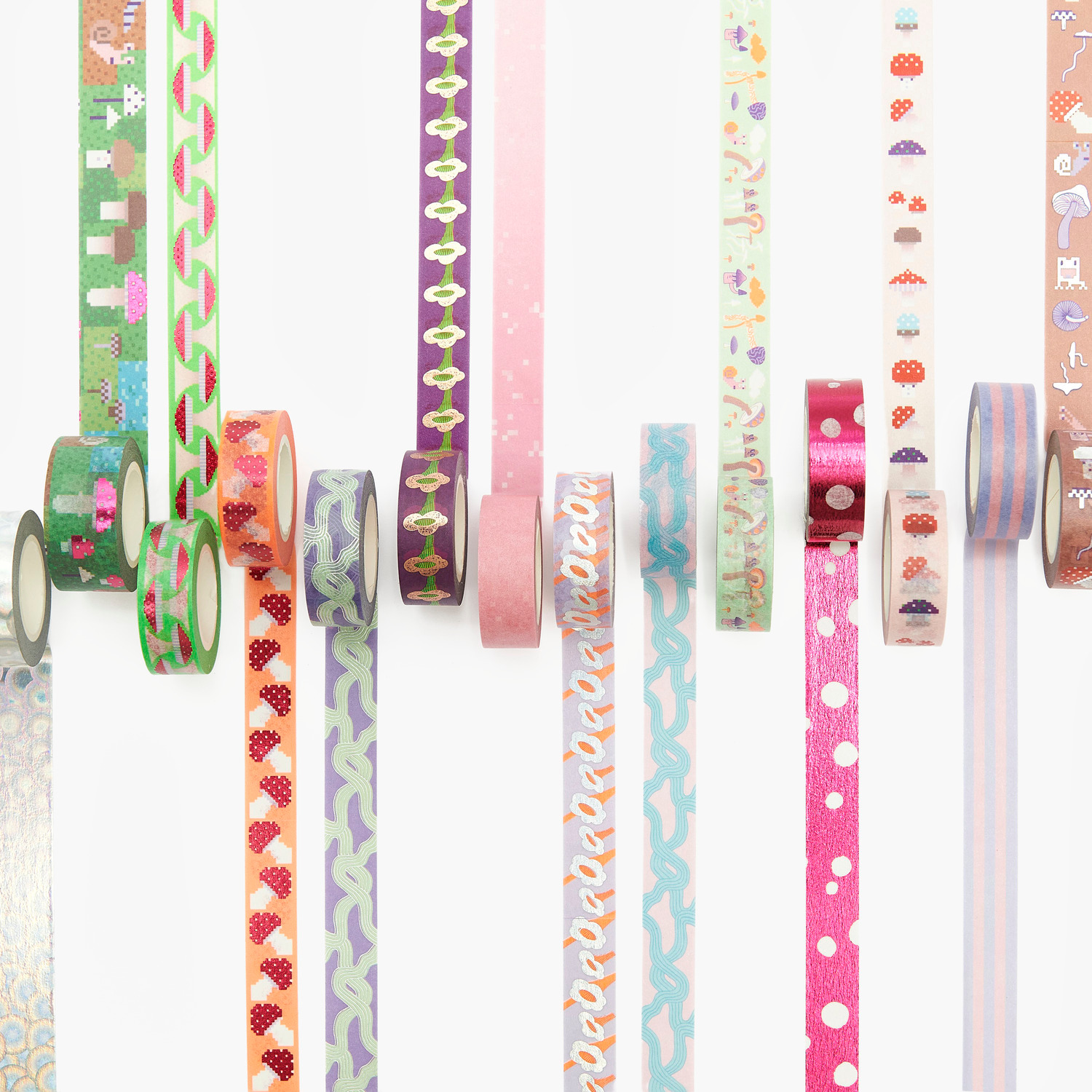 Paper Poetry Tape Set Shrooom Pfifferlinge, bunte Washi-Tapes von Rico Design, 1,5cmx10m, ideal für kreative Bastelprojekte und Dekorationen.