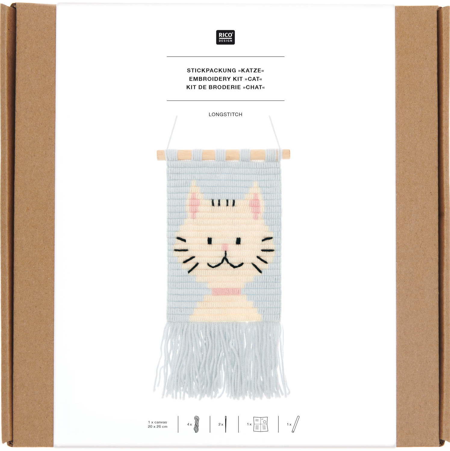Longstitch Stickpackung Katze 18x30cm von Rico Design