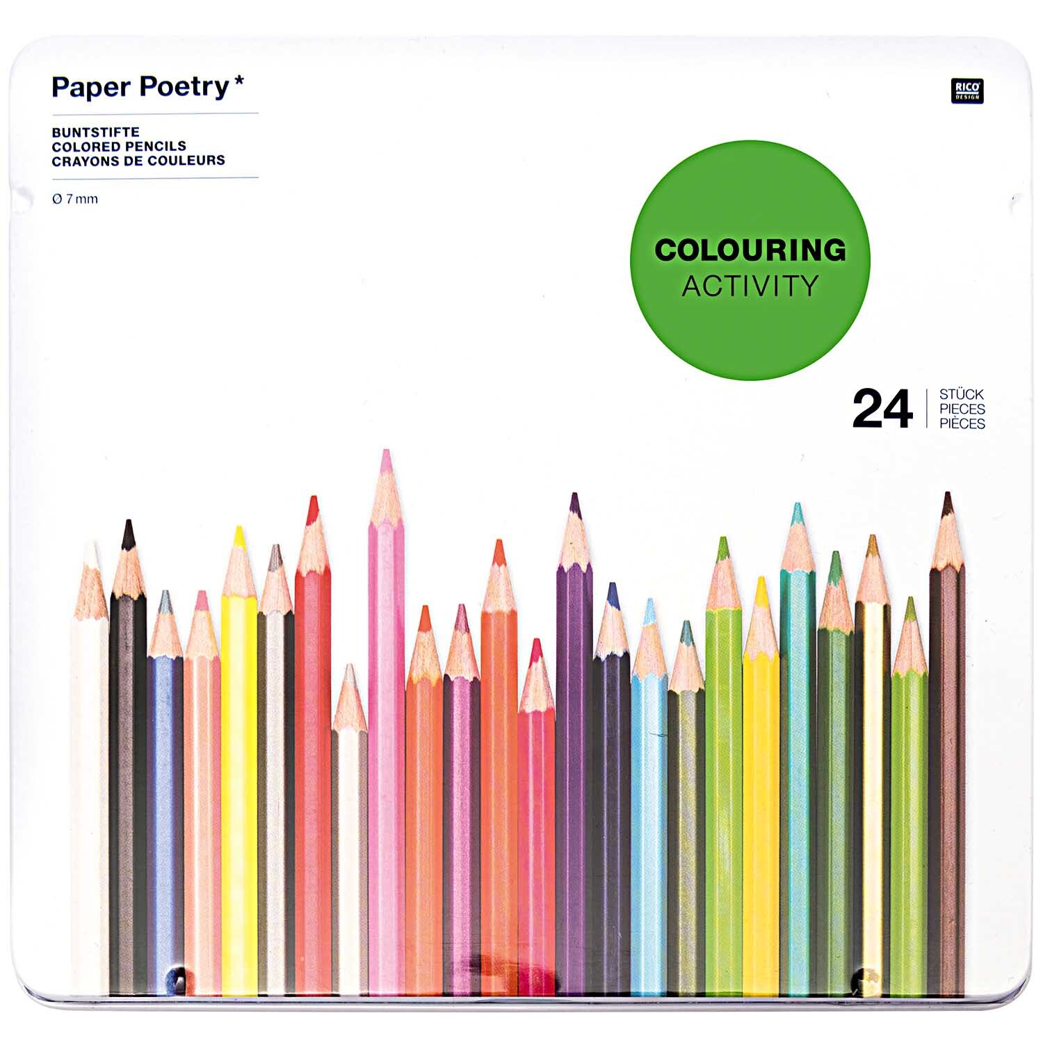 Paper Poetry Buntstifte im Metalletui, 24 Stück, in verschiedenen Farben, ideal zum Zeichnen und Malen.