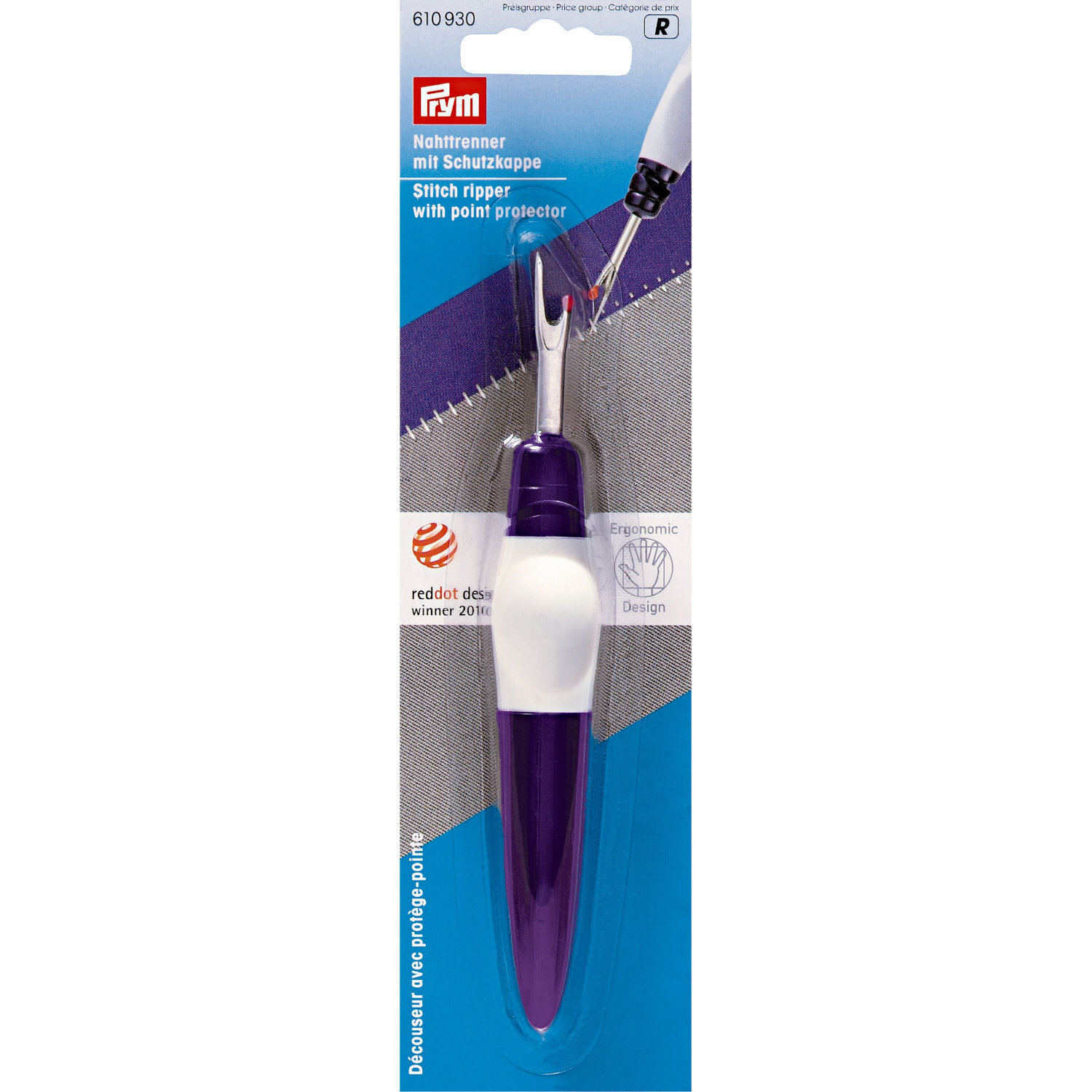 Nahttrenner Ergonimics: Lila und weißer Nahttrenner von Prym, ideal für präzises Arbeiten.