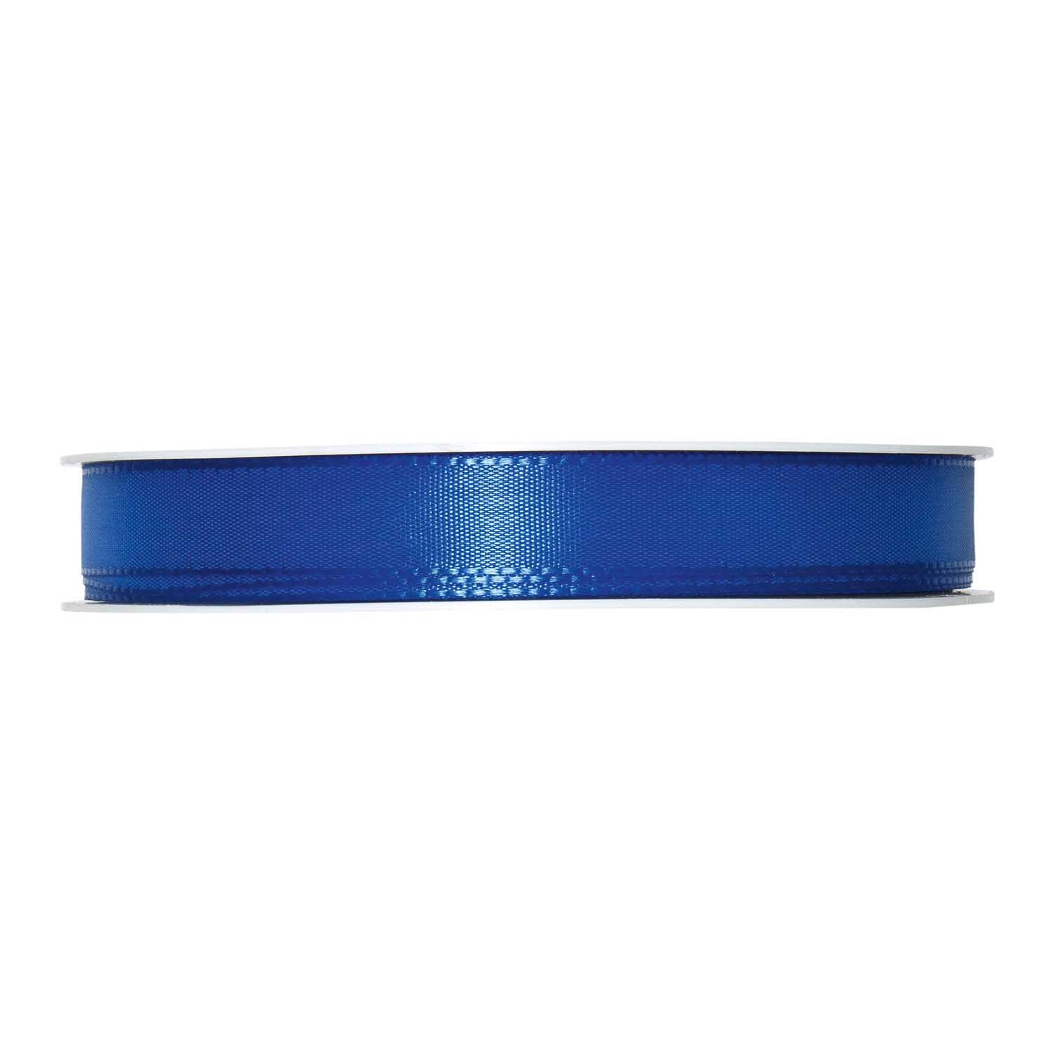 Taftband 15mm 10m von Halbach in Blau, aufgerollt auf einer Spule, ideal für Dekorationen.
