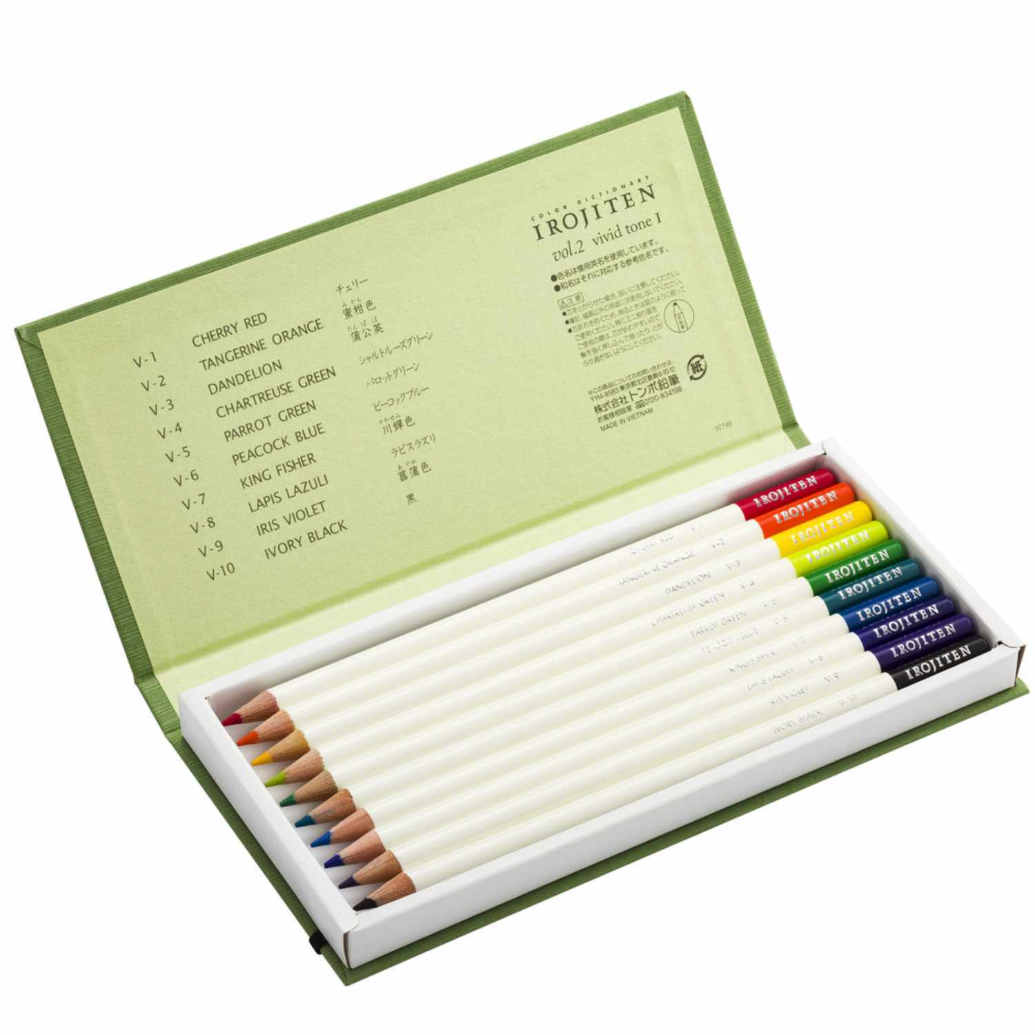 IROJITEN Farbstifte Set Kräftige Farben I, 10 Stück, in offener Schachtel mit leuchtenden Farbstiften von Tombow. Ideal für kreative Projekte.