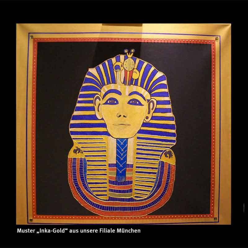 Inka-Gold 62,5g: Kunstwerk mit ägyptischem Motiv in Blau und Gold, präsentiert von Viva Decor.
