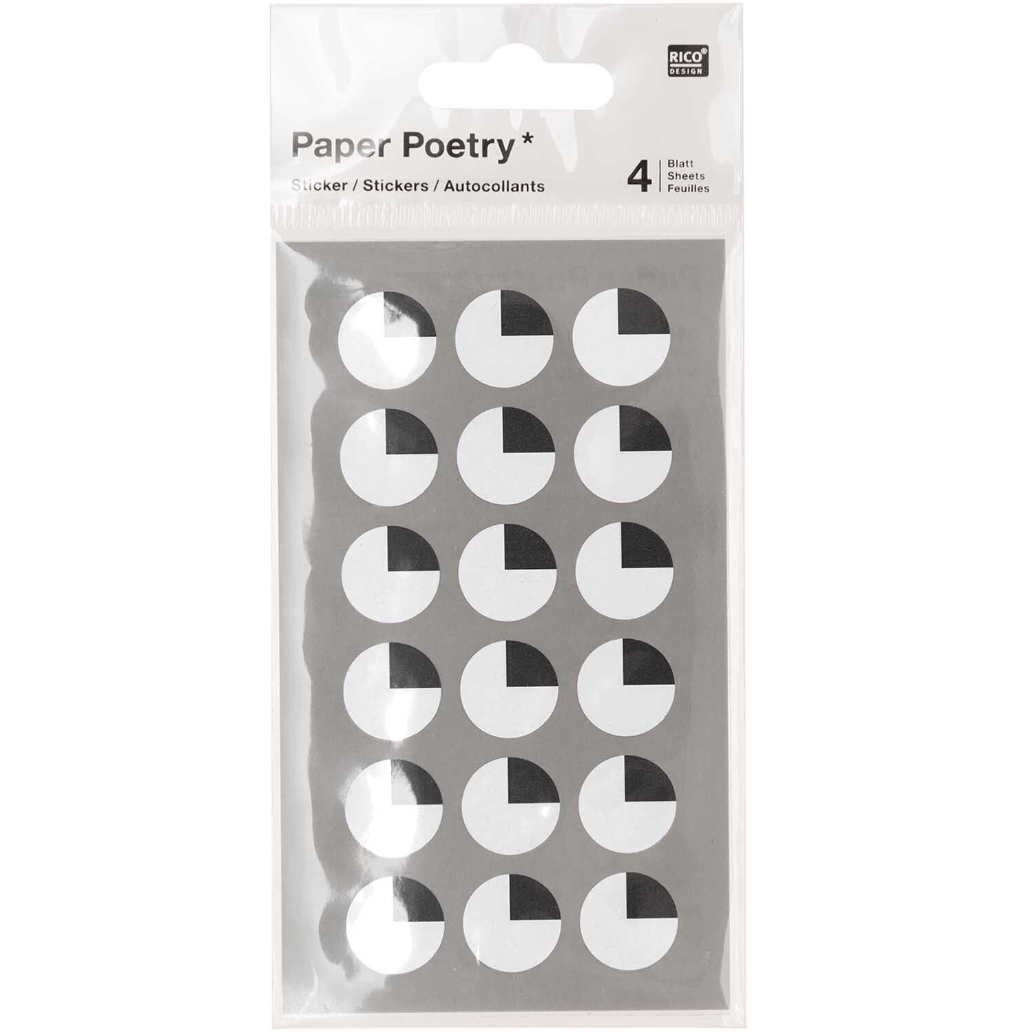 Paper Poetry Sticker Augen oben 4 Blatt von Rico Design, schwarz-weiße Kreise auf grauem Hintergrund. Ideal für kreative Projekte.