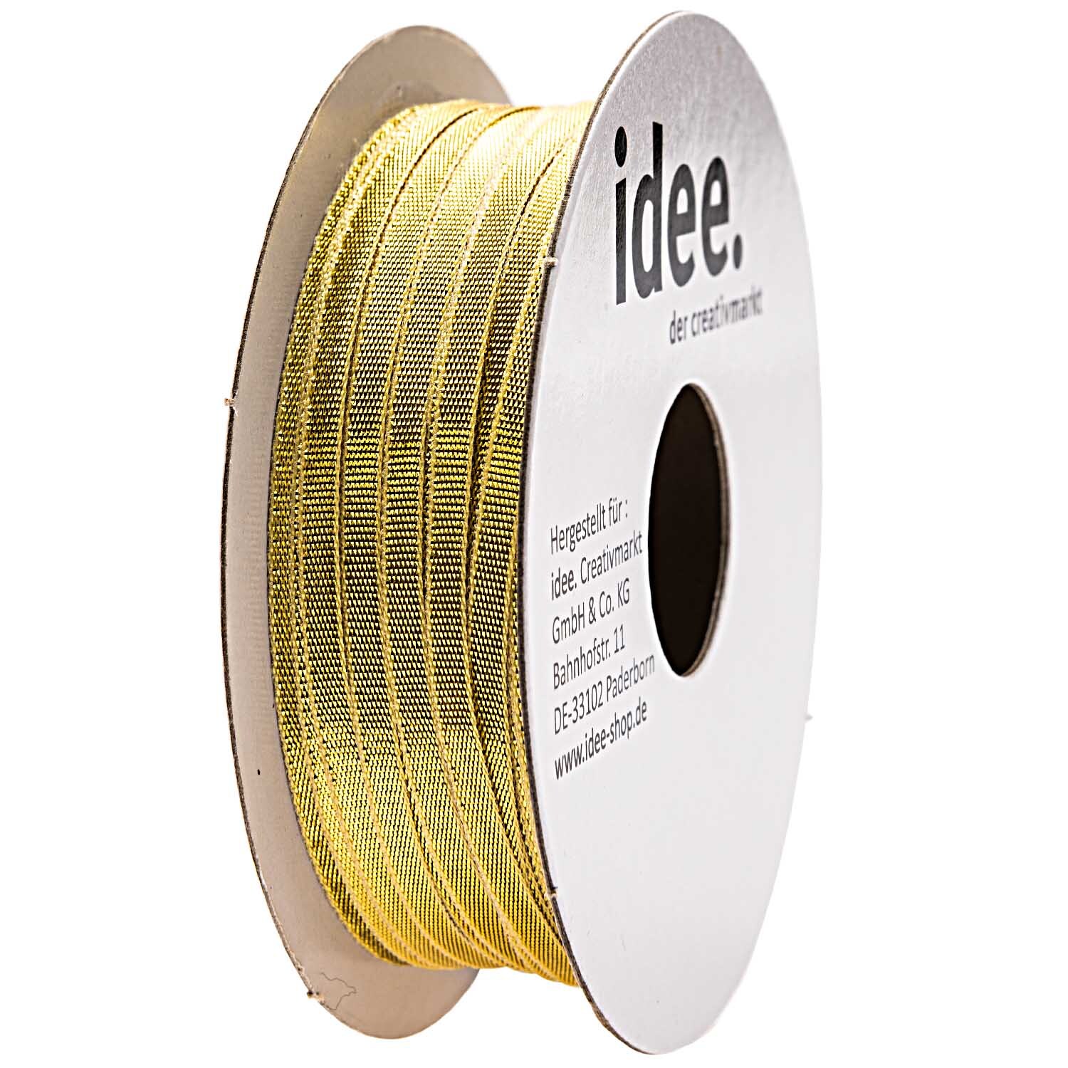 Laméband gold 3mm 10m auf einer Spule von idee. Creativmarkt, ideal für kreative Projekte.
