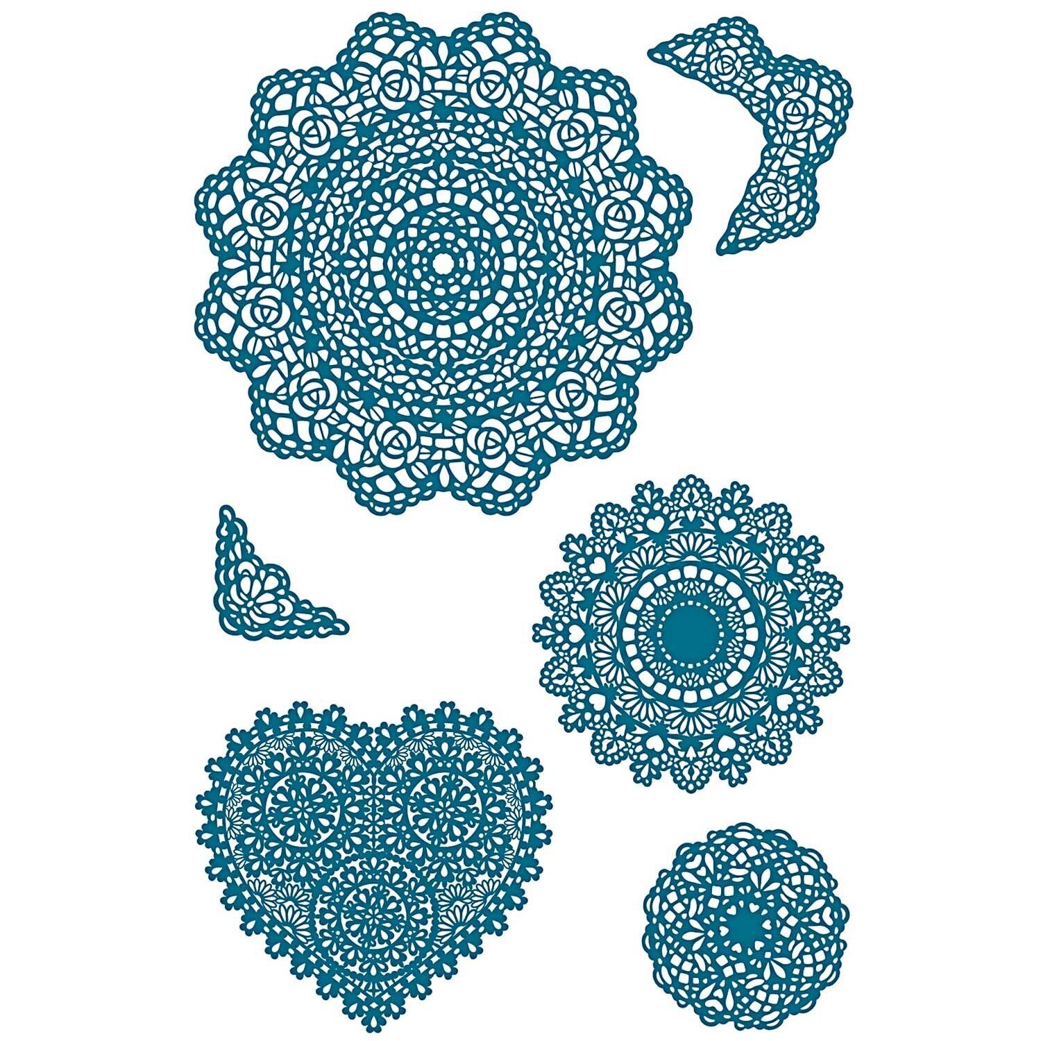 Paper Poetry Silikonstempel Doilies mit sechs filigranen Spitzenmotiven von Rico Design.