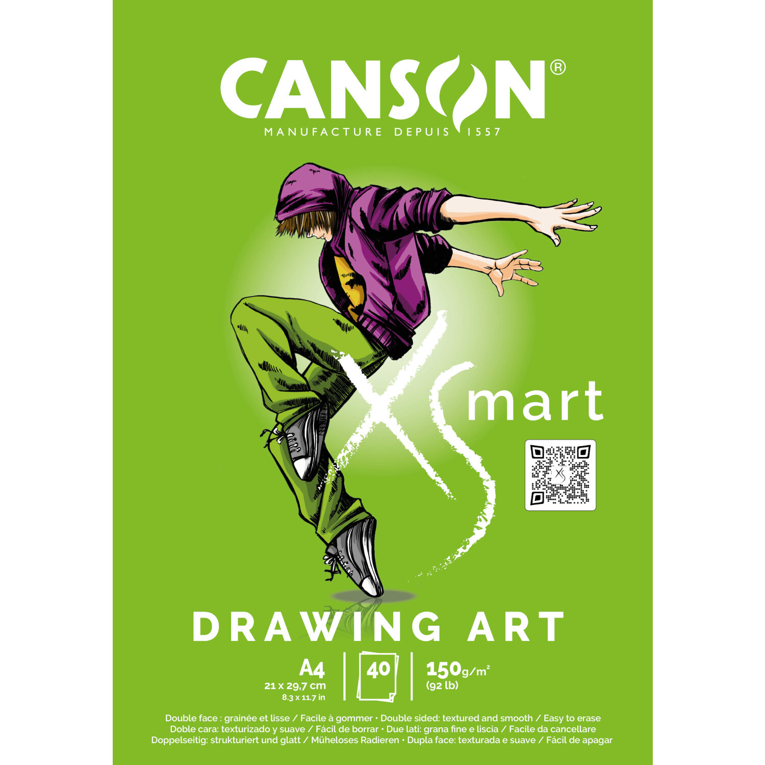 CANXSMART Drawing Art Block 40 Blatt mit dynamischem Tänzer auf grünem Hintergrund, Marke Canson.