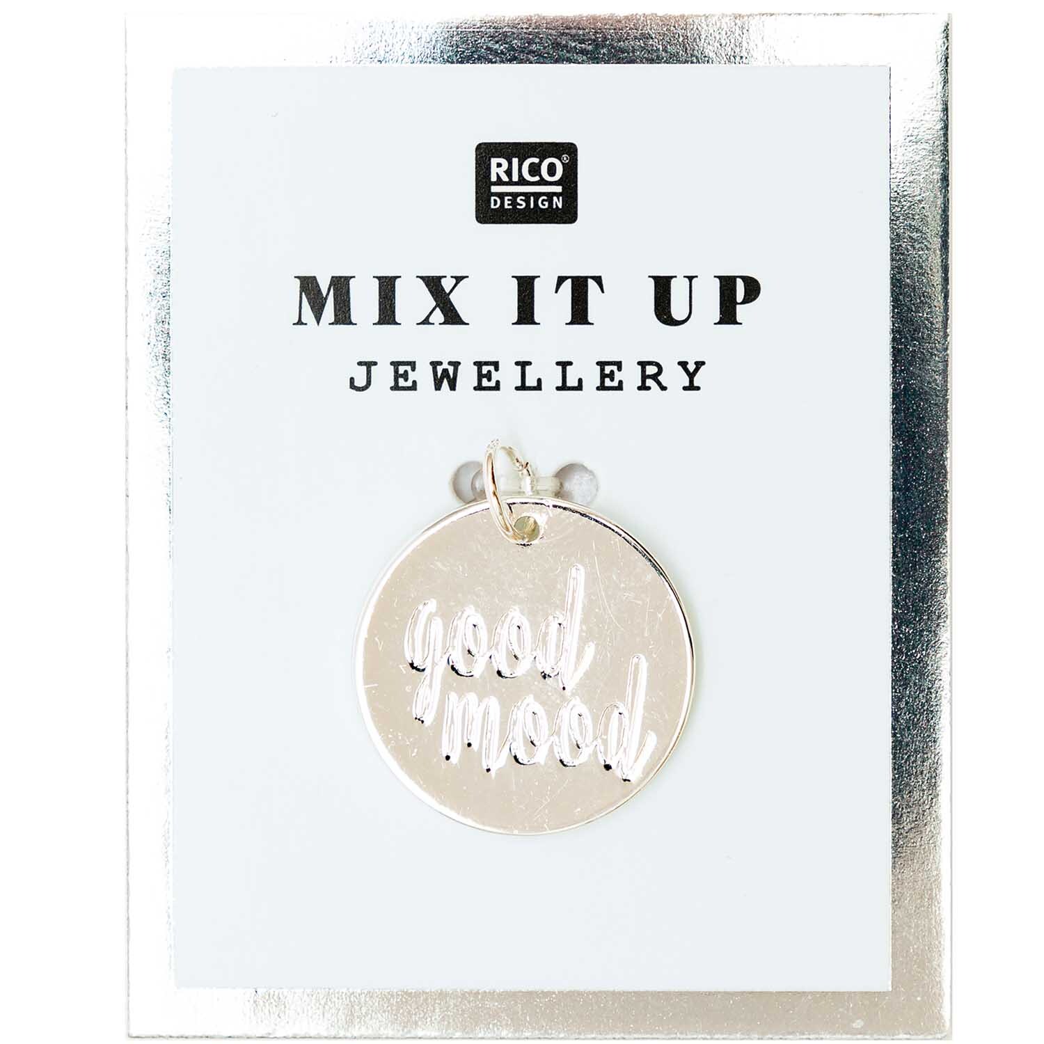 Mix it Up - Jewellery Anhänger Scheibe Good Mood silber Ø17mm von Rico Design