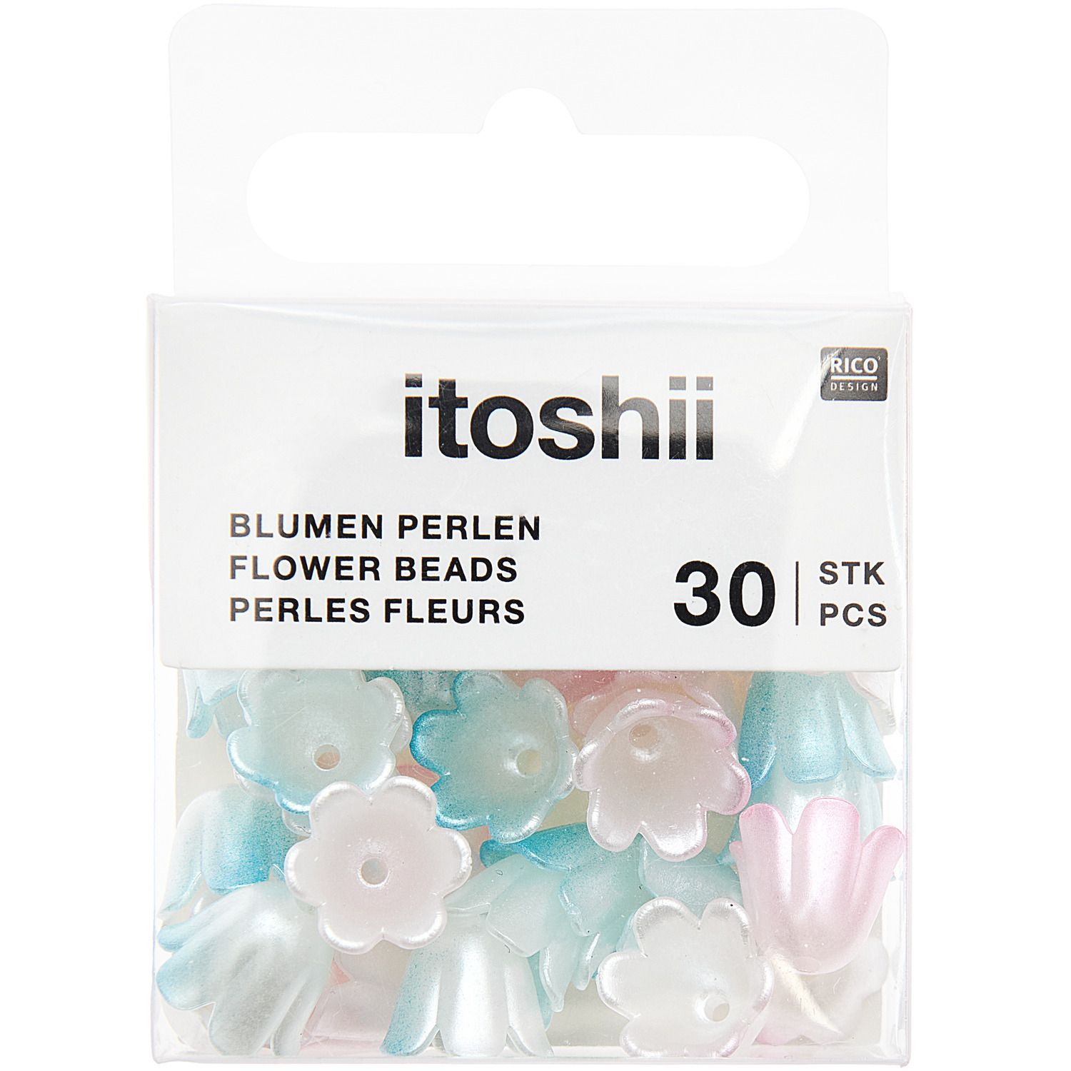 itoshii Blumen Perlen Perlrosa/Blau 11x8mm 30 Stück von Rico Design