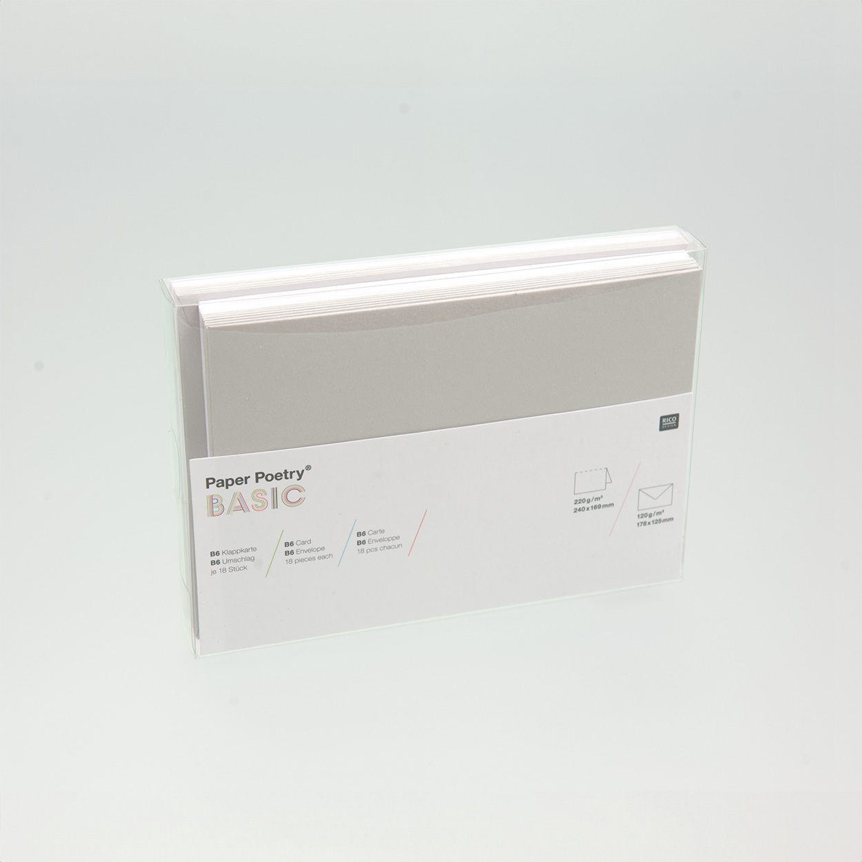 Ein verpacktes Kartenset mit Paper Poetry Basic Karten in der Farbe weiß.