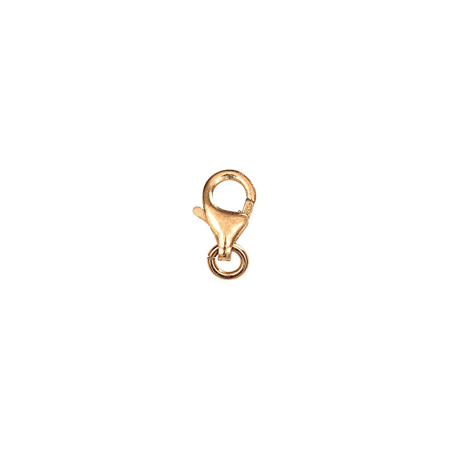 Karabiner mit Ring vergoldet 13mm 925er Silber von Rico Design. Detailaufnahme eines goldenen Karabiners mit Ring auf weißem Hintergrund.