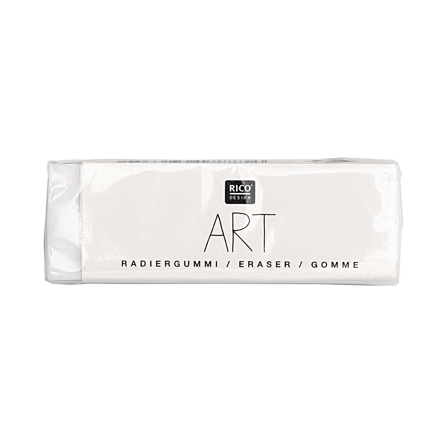 ART Radiergummi weiß 4,5x1,5cm von Rico Design, rechteckig, in weißer Verpackung mit Markenlogo.