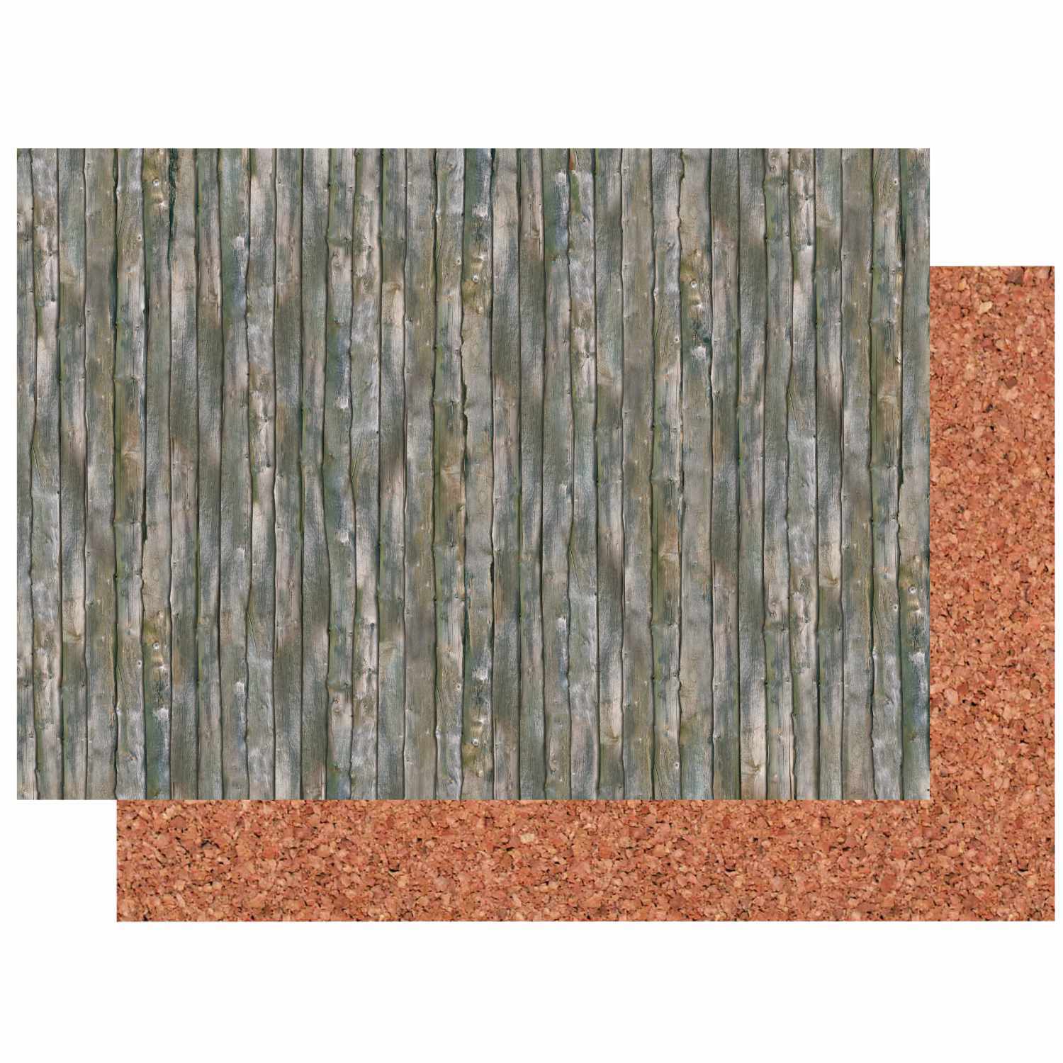 Fotokarton Holzbretter-Kork 50x70cm zeigt eine Holz- und Korkstruktur in natürlichen Tönen. Ideal für kreative Projekte. Marke: Marpa Jansen.