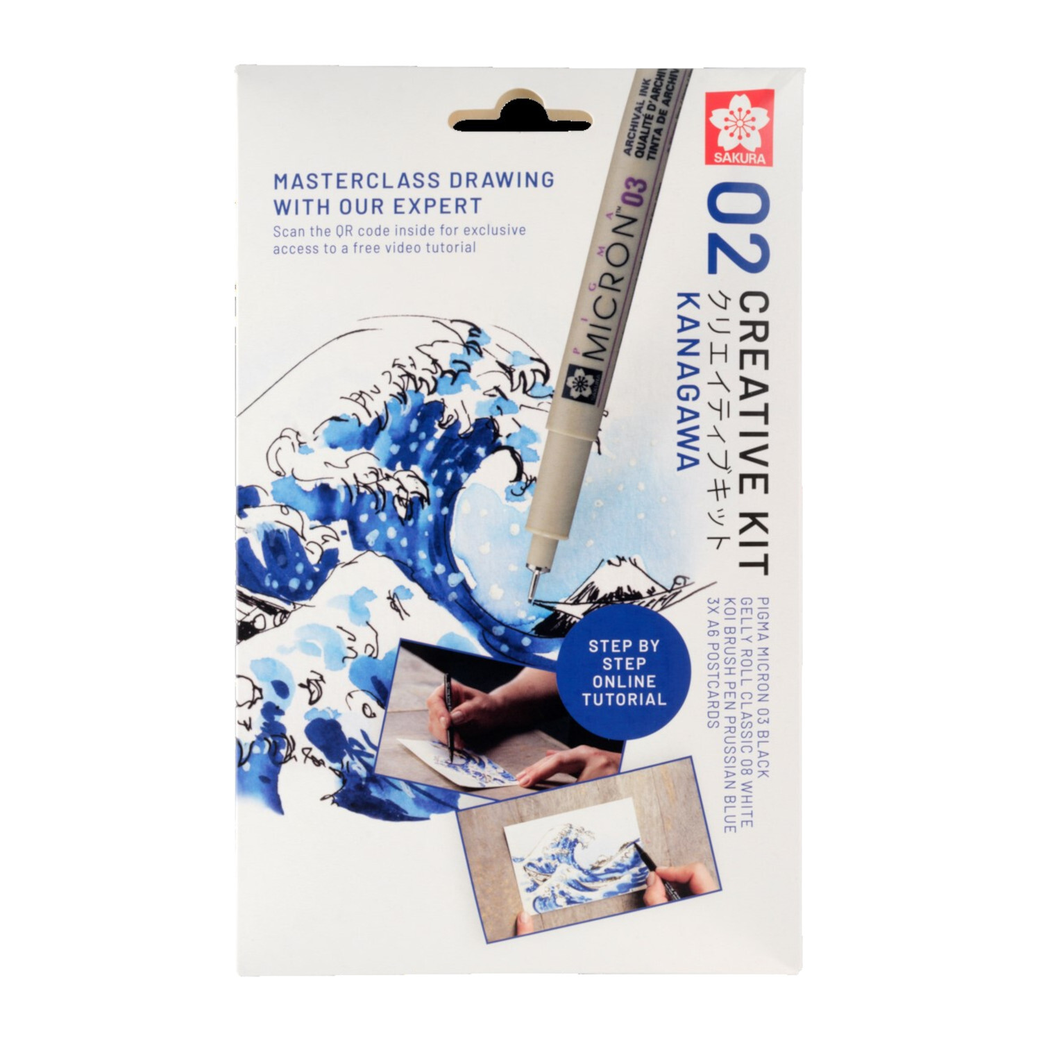 Kreativ-Set Große Welle von Kanagawa: Blaues Zeichen-Set mit SAKURA-Stift und Online-Tutorial.