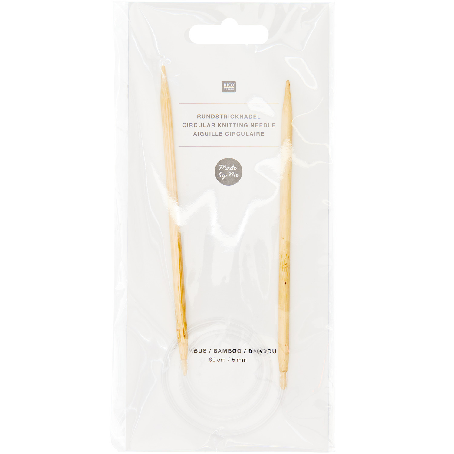 Rundstricknadel 60cm Bambus von Rico Design, aus natürlichem Bambus, ideal für Strickprojekte.