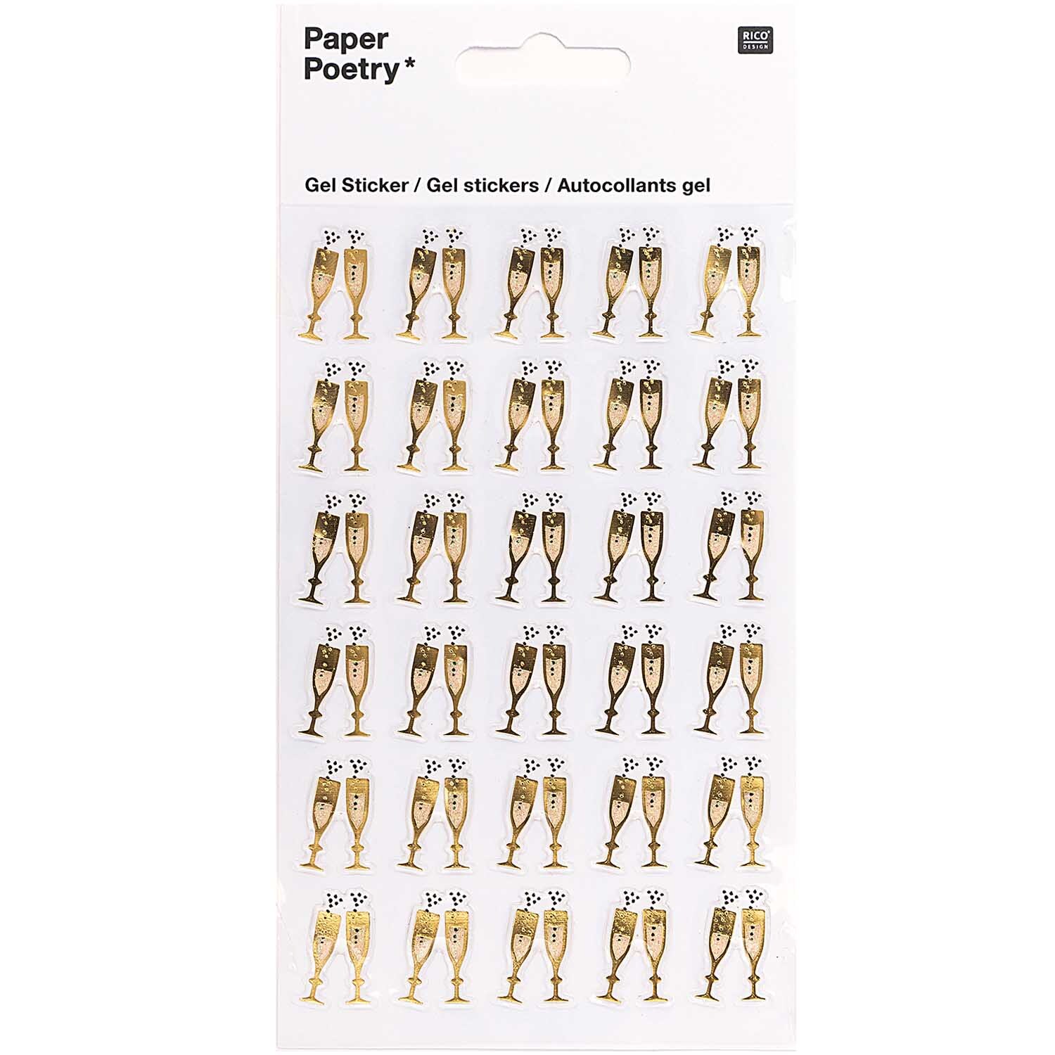 Paper Poetry Gelsticker mit Sektgläsern in Gold von Rico Design, ideal für kreative Projekte.
