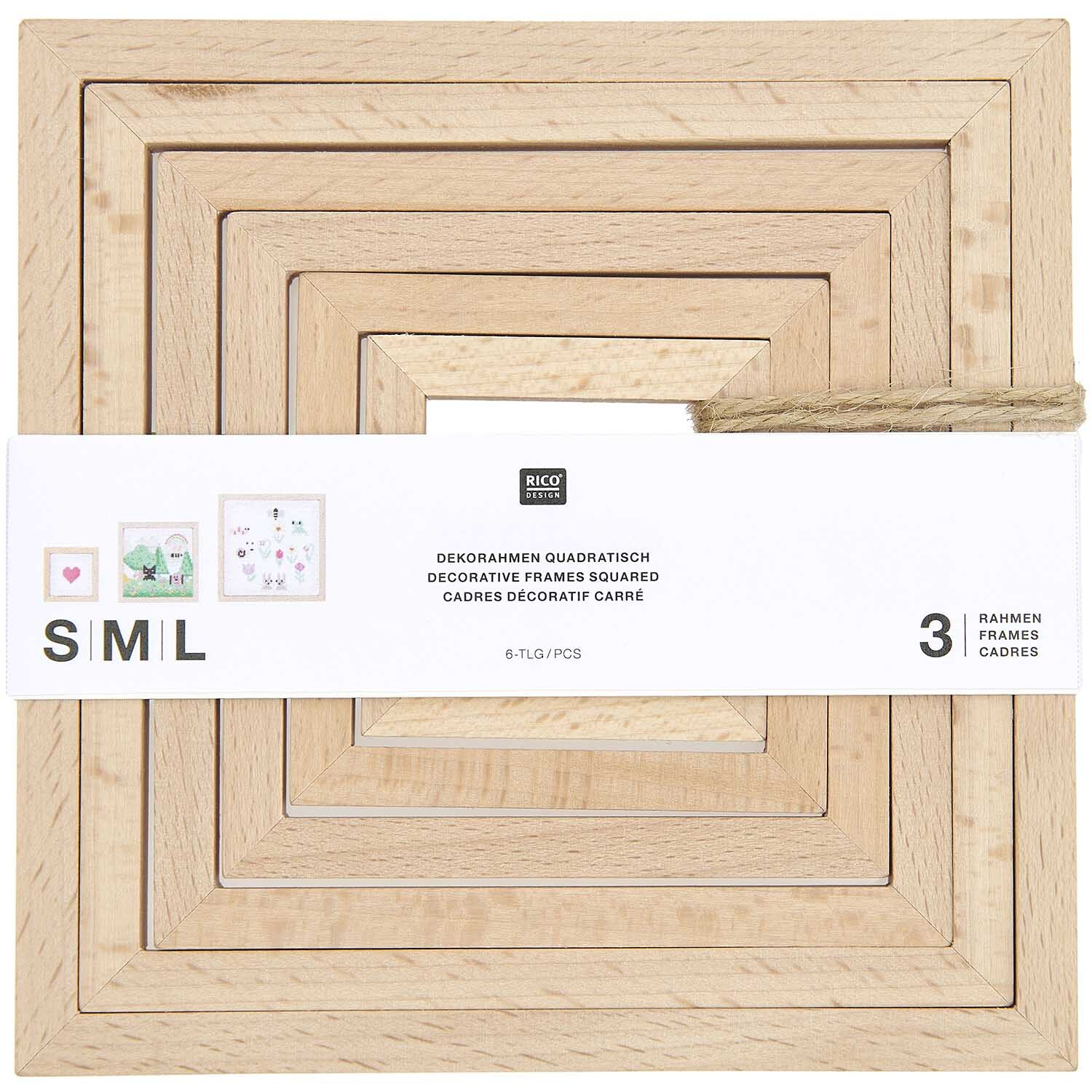 Dekorahmen quadratisch Set, 6-teilig. Holzrahmen in verschiedenen Größen von Rico Design. Ideal für kreative Wanddekorationen.