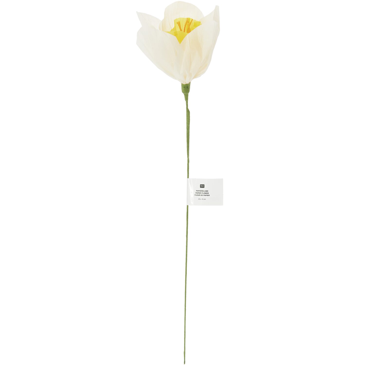 Papierblume Narzisse, weiß-gelb, von Rico Design. Elegante Dekoration, 45x15cm groß.